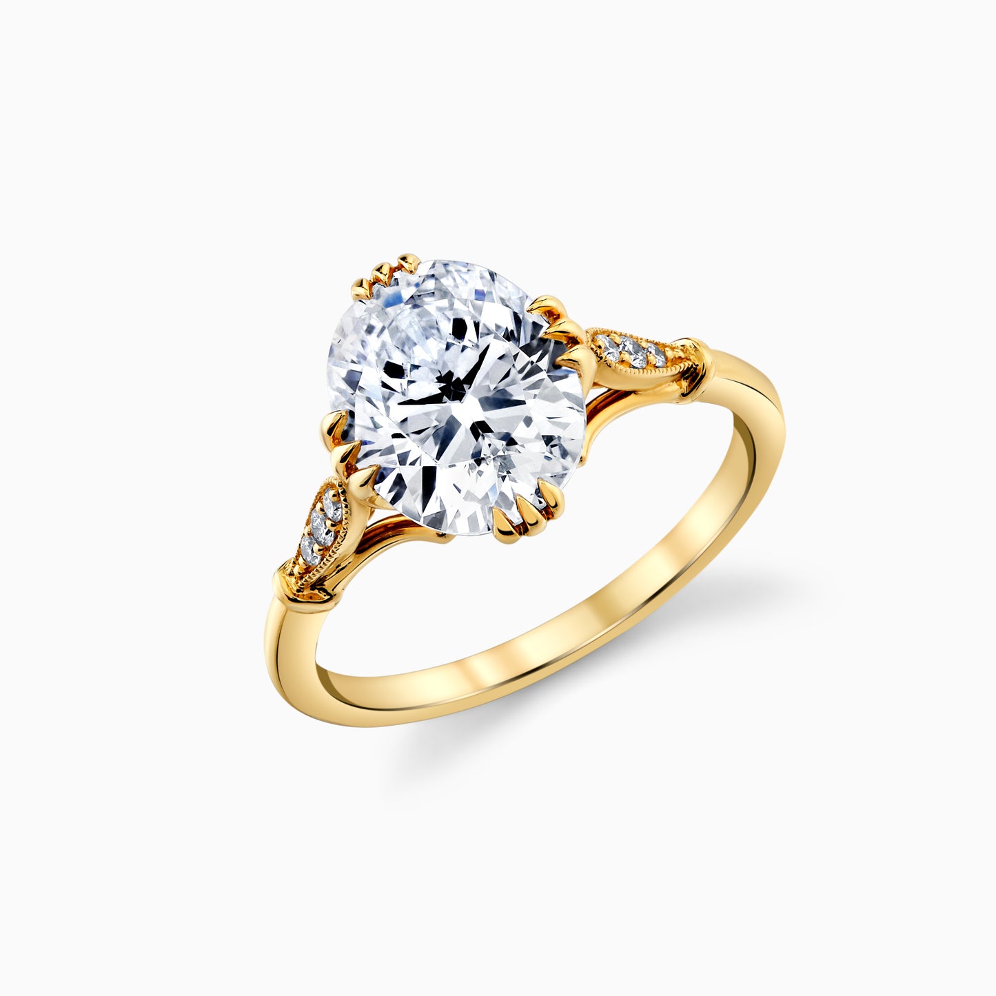 14K White Gold Vintage Inspired Oval Diamond Engagement Ring