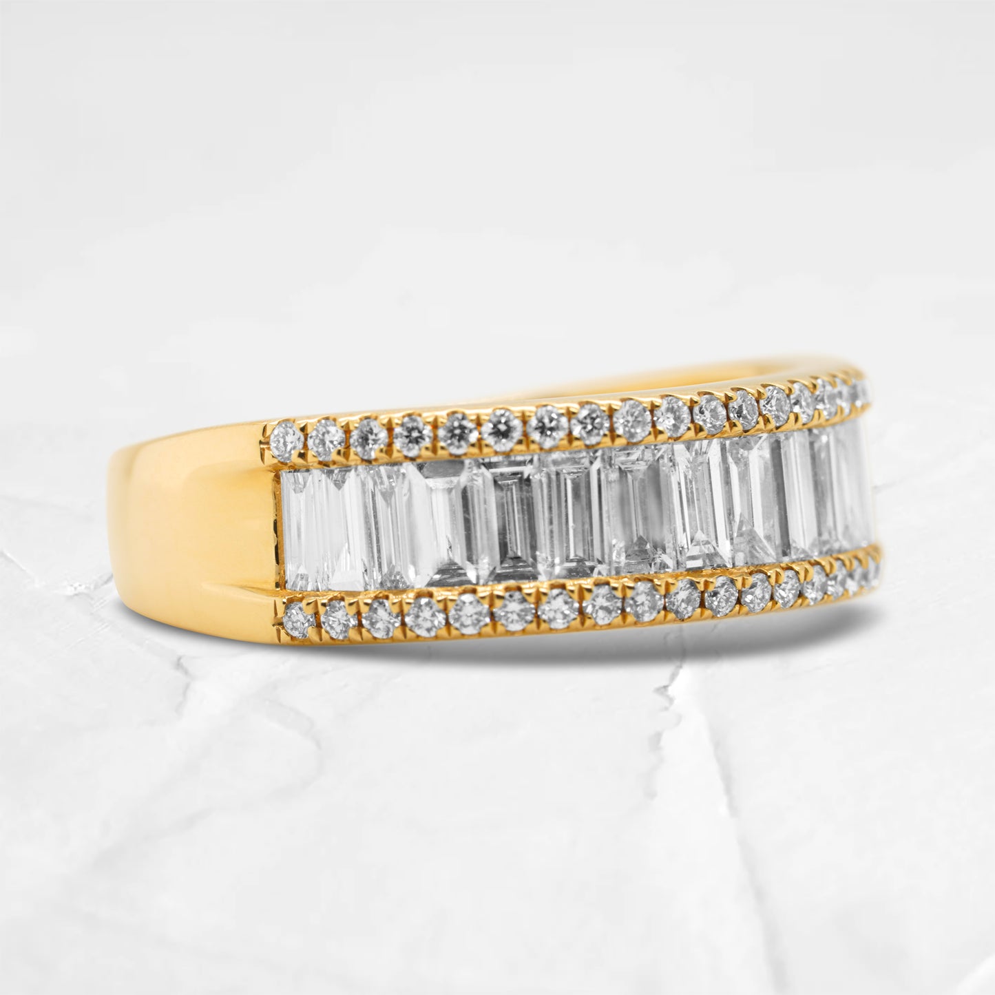 14K Yellow Gold Baguette And Round Diamond Band (1.20ctw)