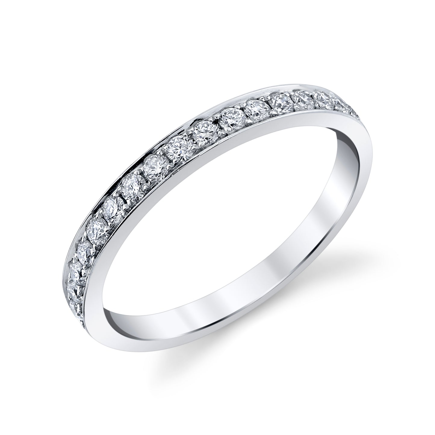 14K White Gold Beaded Channel Diamond Ring