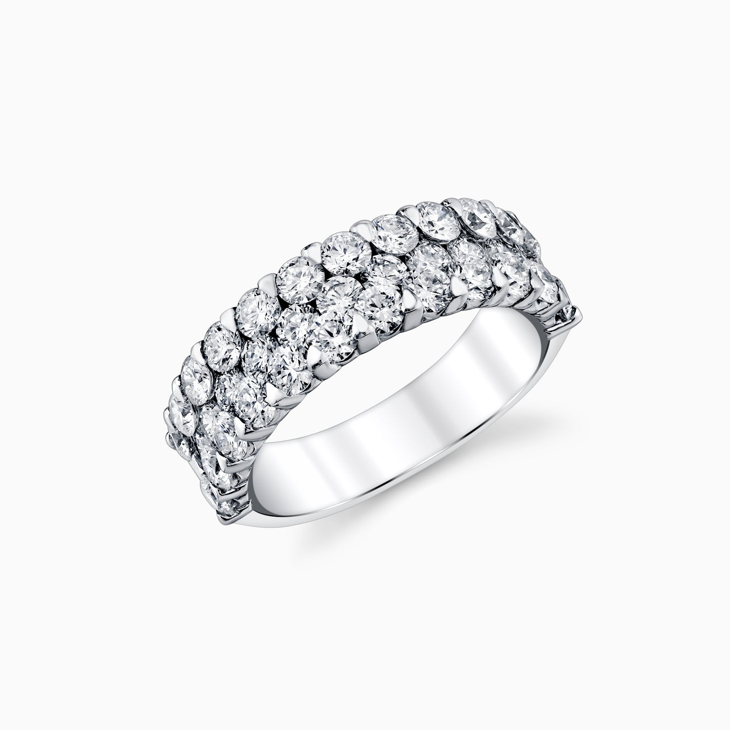 14K White Gold Three Row Wide Diamond Ring