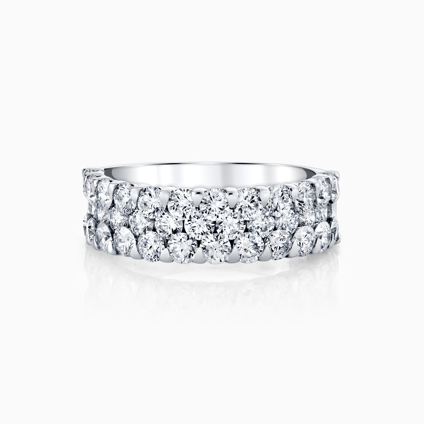 14K White Gold Three Row Wide Diamond Ring