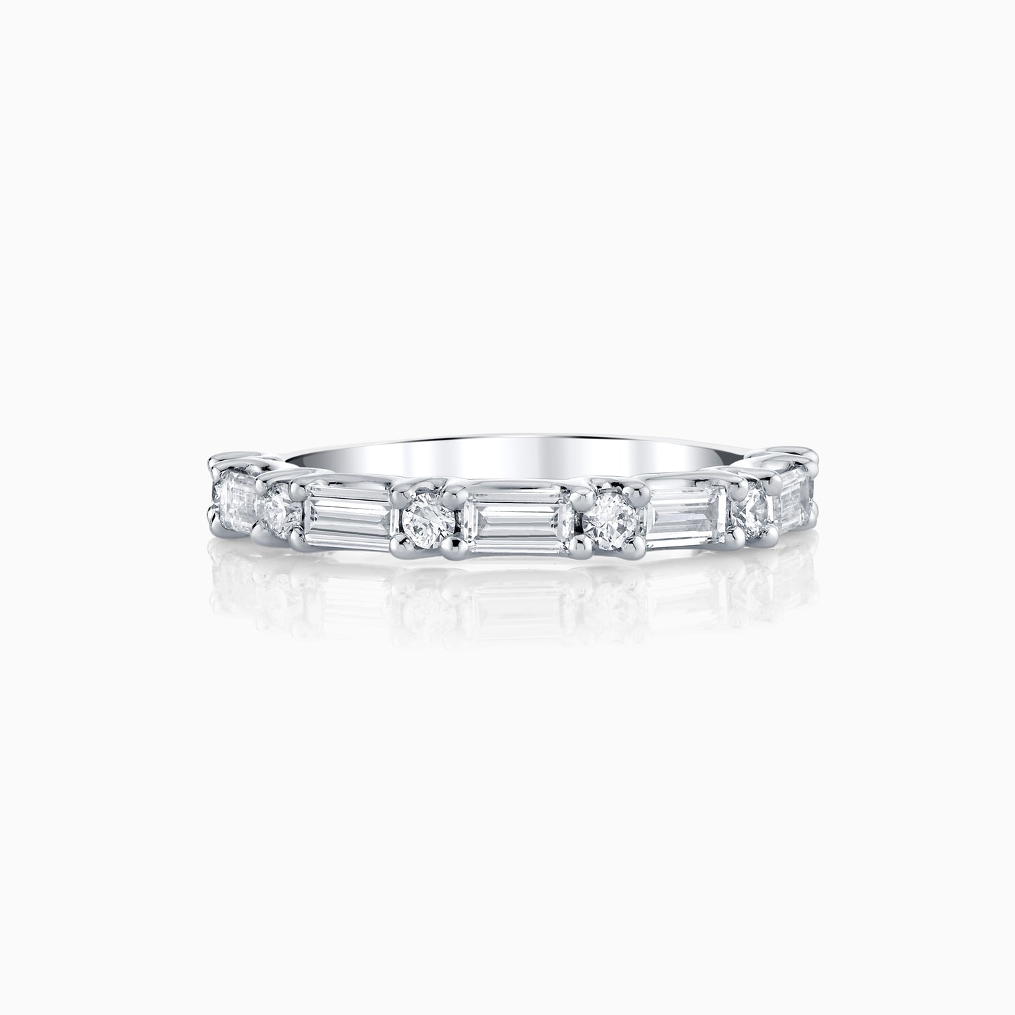 14K White Gold Baguette & Round Diamond Wedding Ring