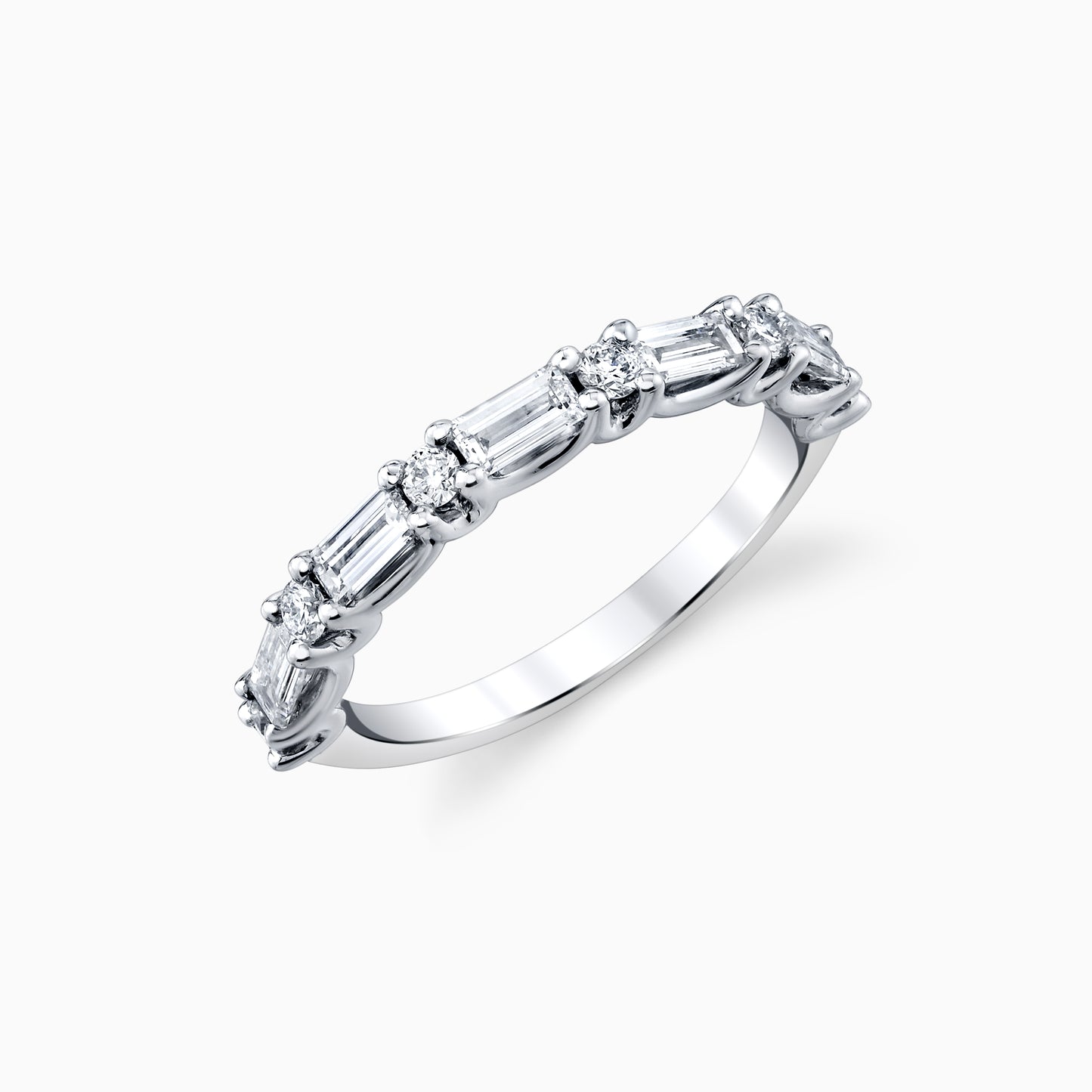 14K White Gold Baguette & Round Diamond Wedding Ring
