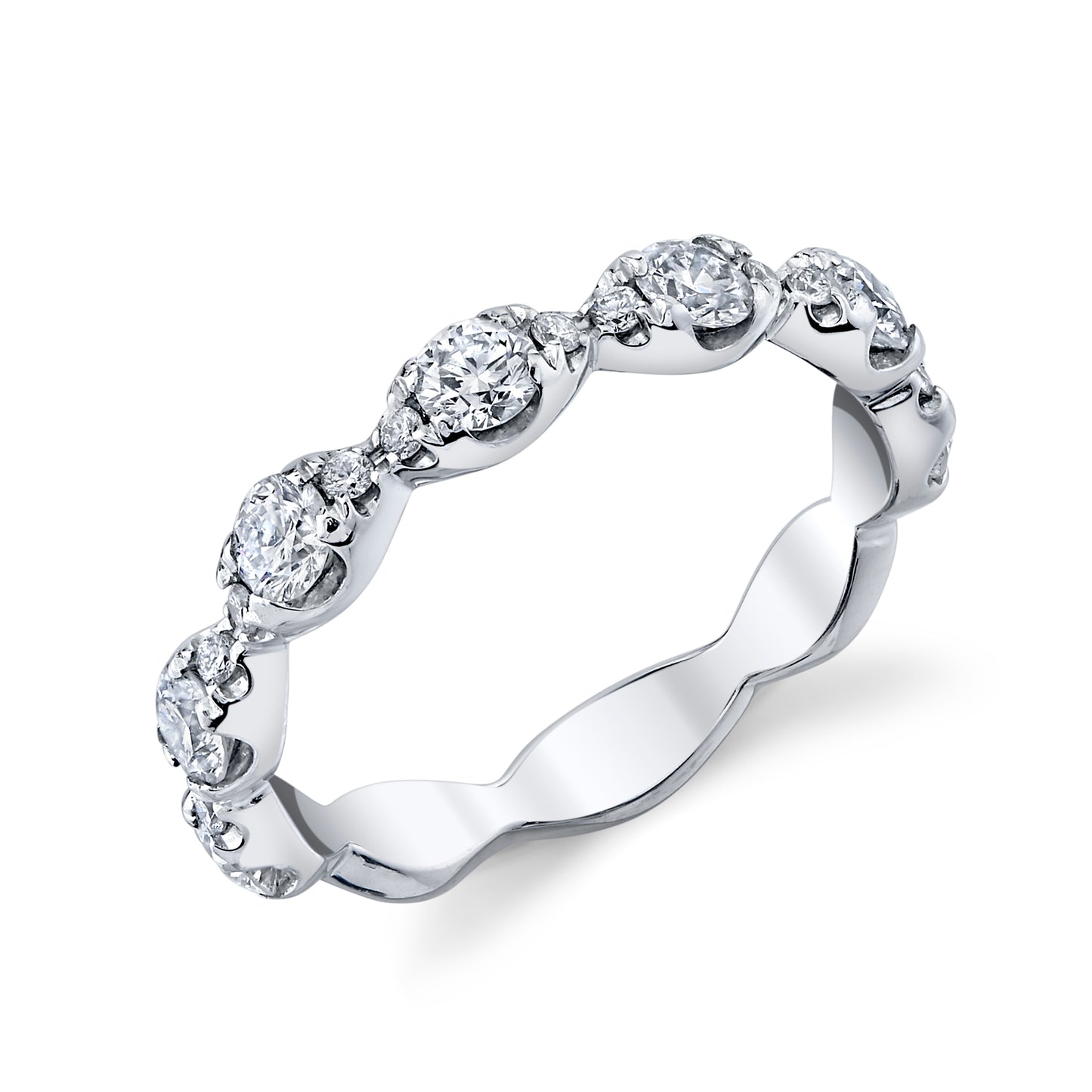 14K White Gold Round Diamond Scalloped Wedding Ring