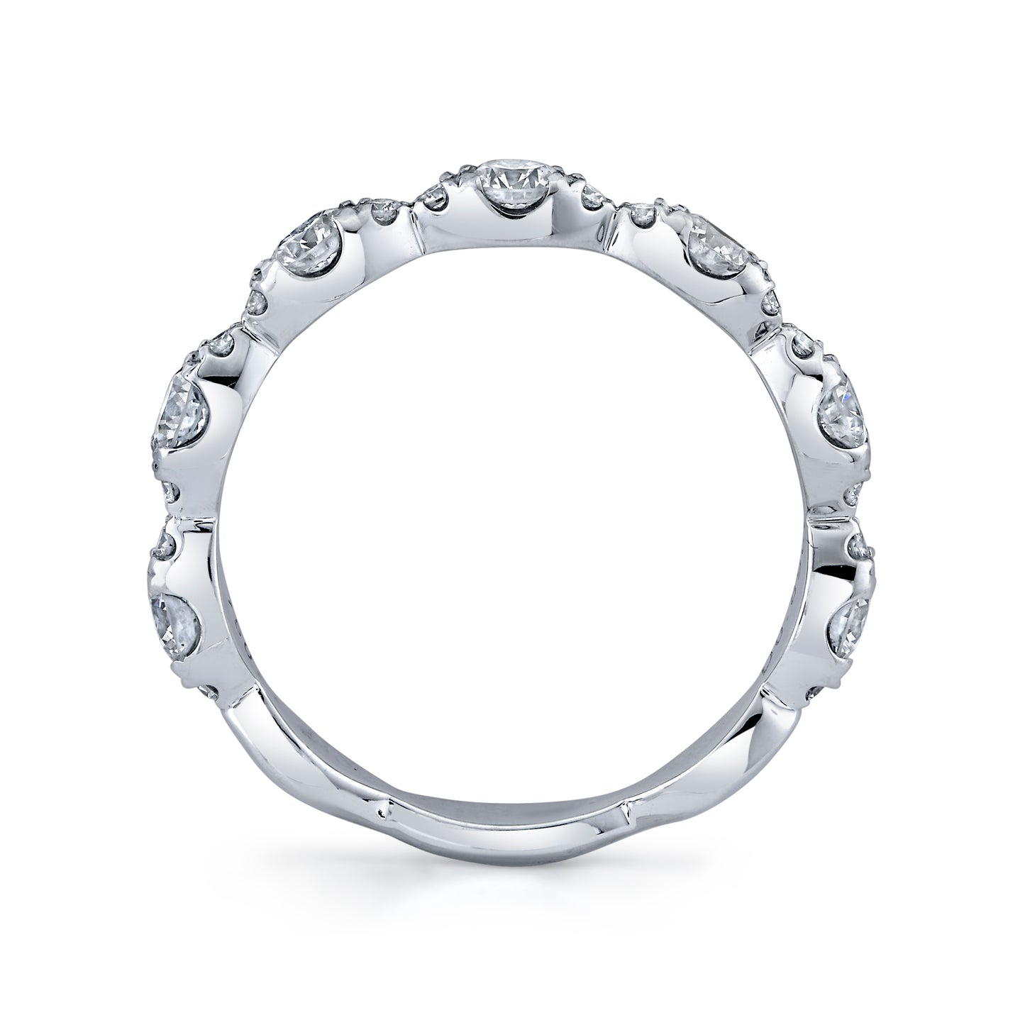 14K White Gold Round Diamond Scalloped Wedding Ring