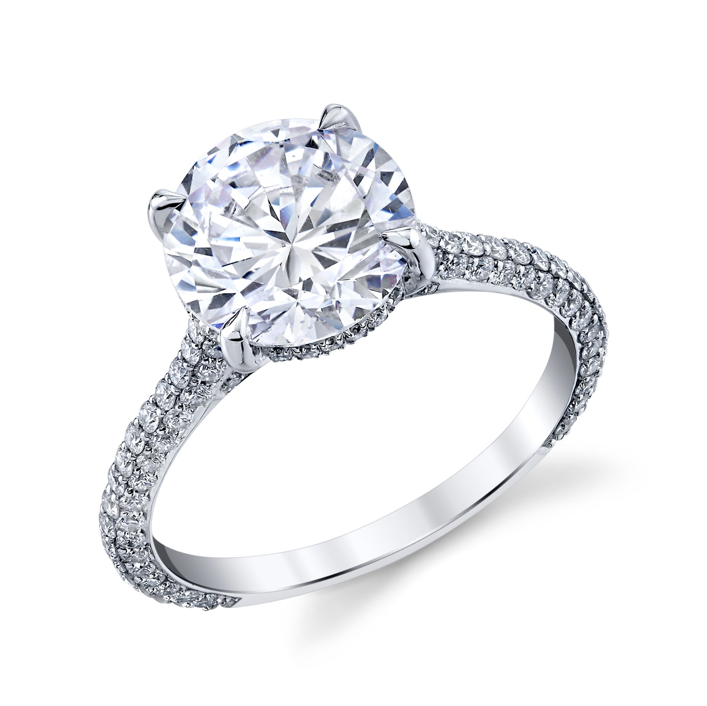 14K White Gold Signature Petite Three-Sized Pave Engagement Ring