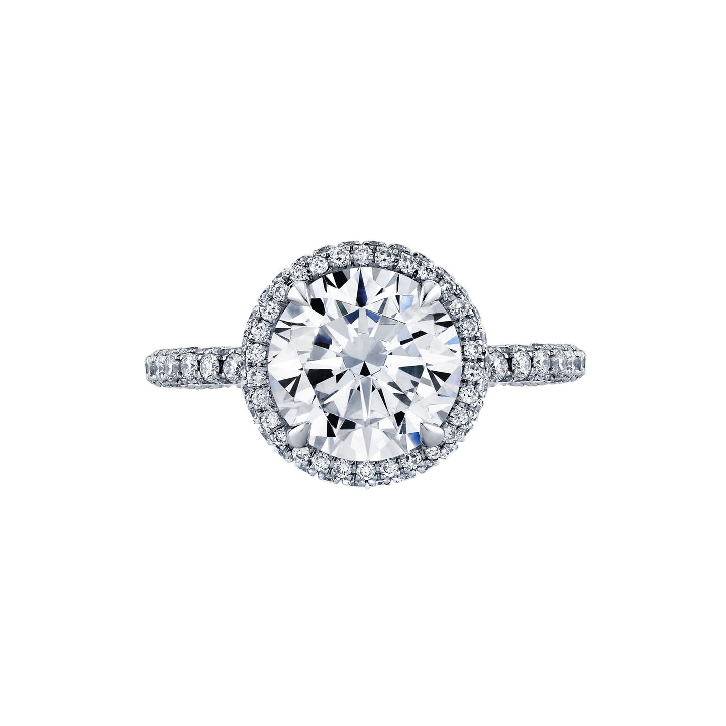 14K White Gold Round Diamond Halo Engagement Ring With Three-Sided Pave