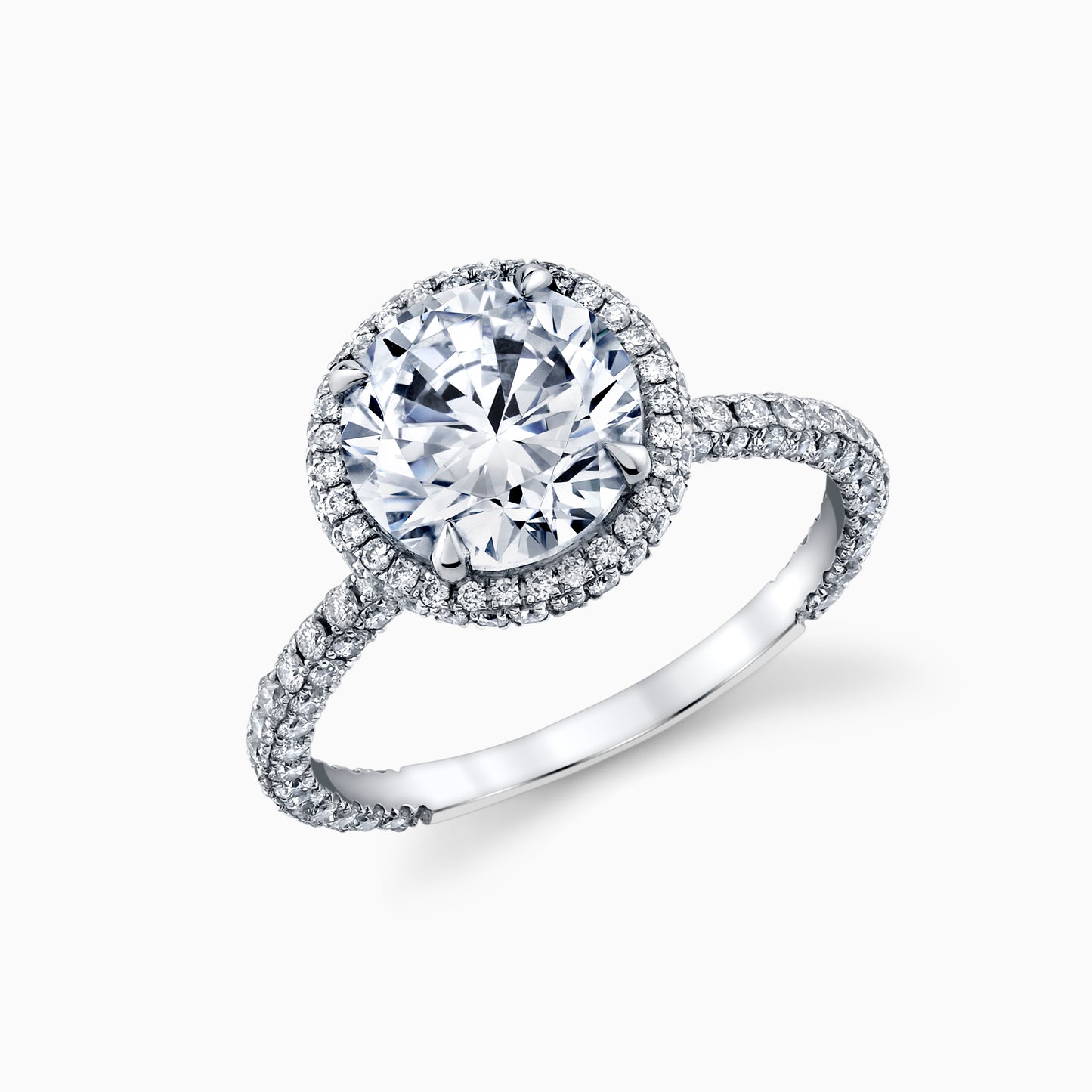 14K White Gold Round Diamond Halo Engagement Ring With Three-Sided Pave