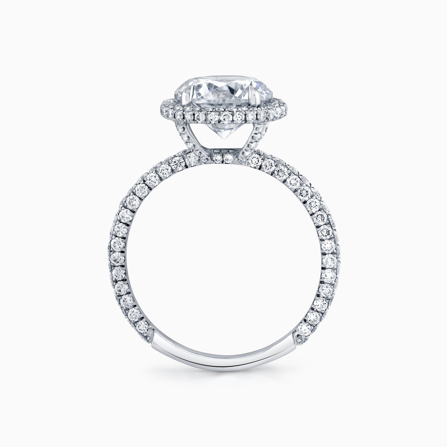 14K White Gold Round Diamond Halo Engagement Ring With Three-Sided Pave