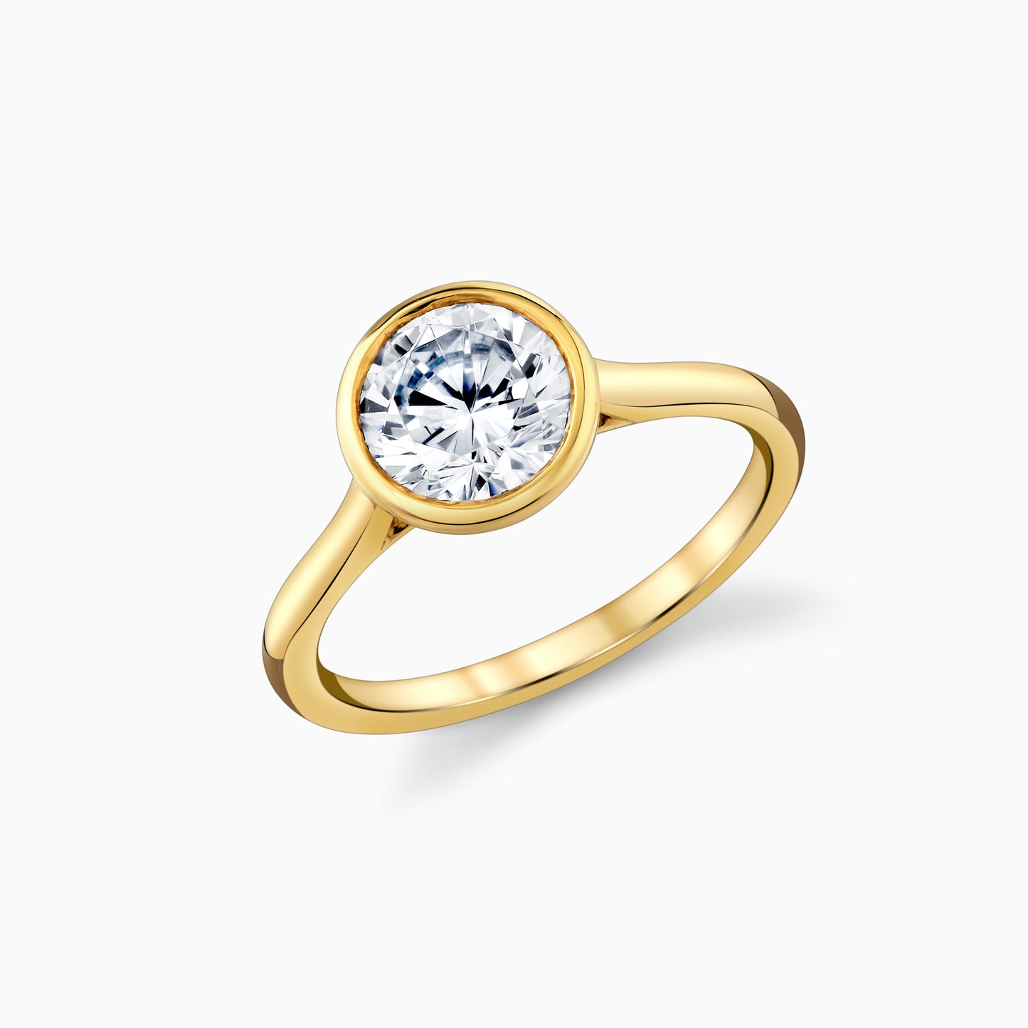 14K Yellow Gold Round Diamond Bezel Set Solitaire Engagement Ring