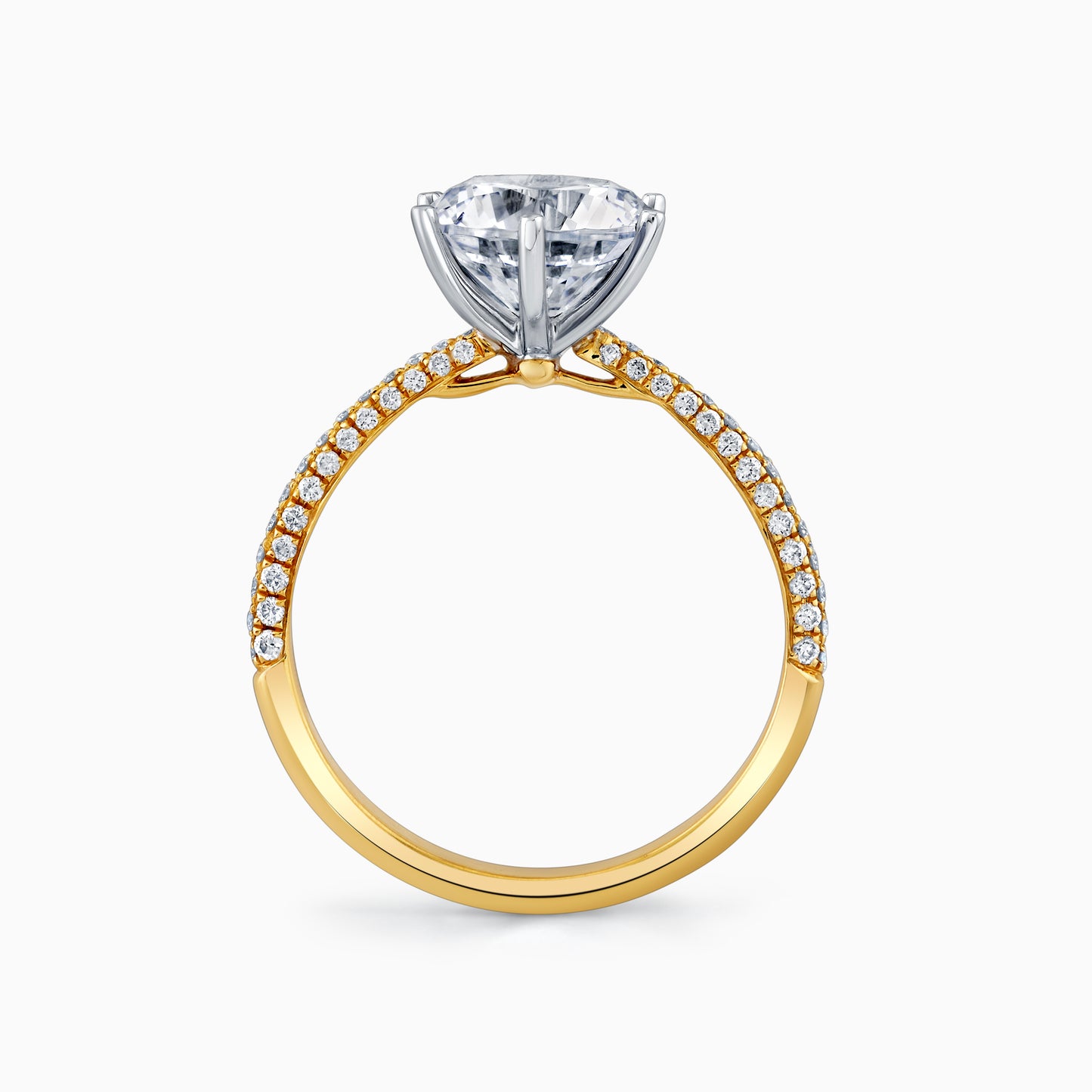 14K Yellow Gold Whisper Thin Three-Sided Pave Six Prong Engagement Ring