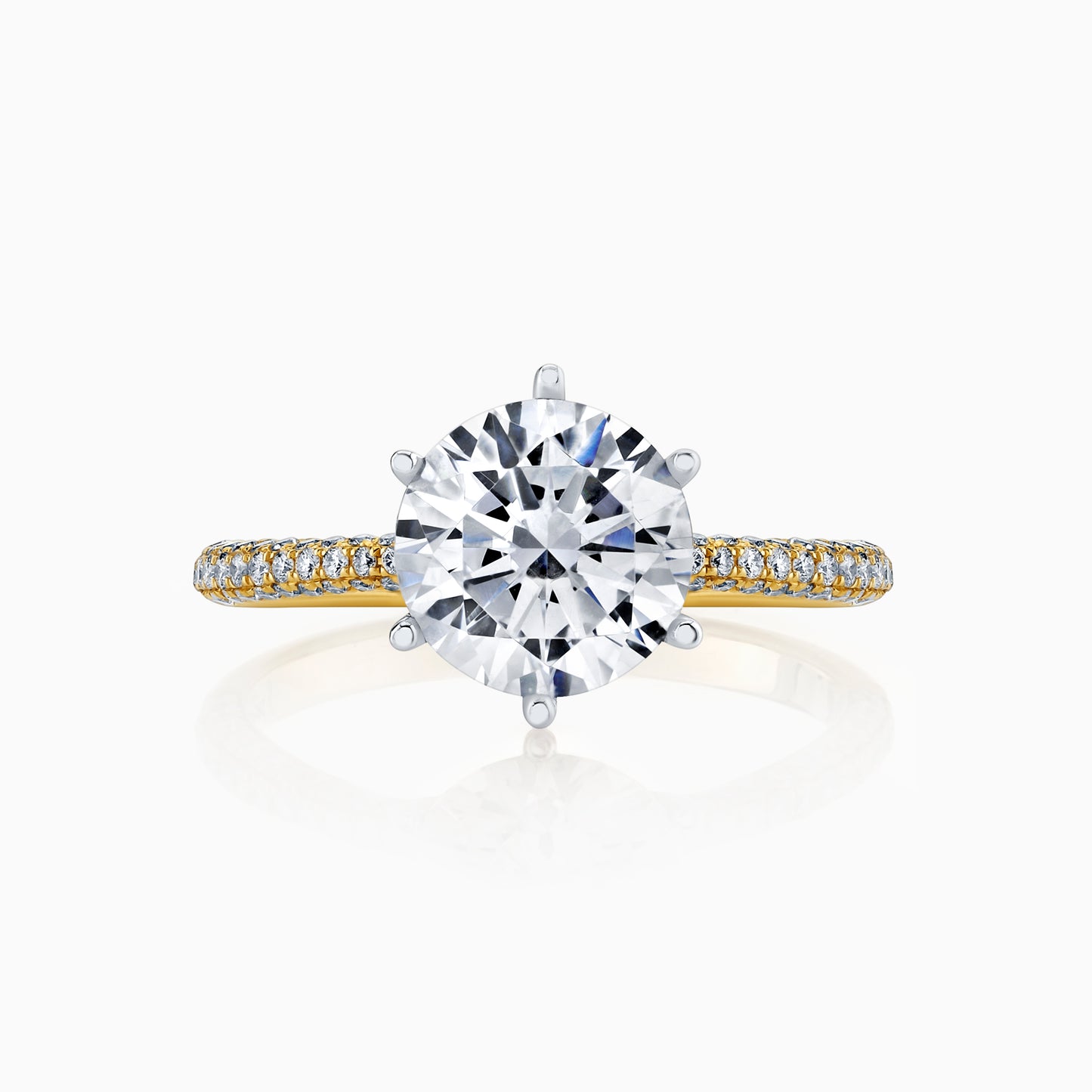 14K Yellow Gold Whisper Thin Three-Sided Pave Six Prong Engagement Ring