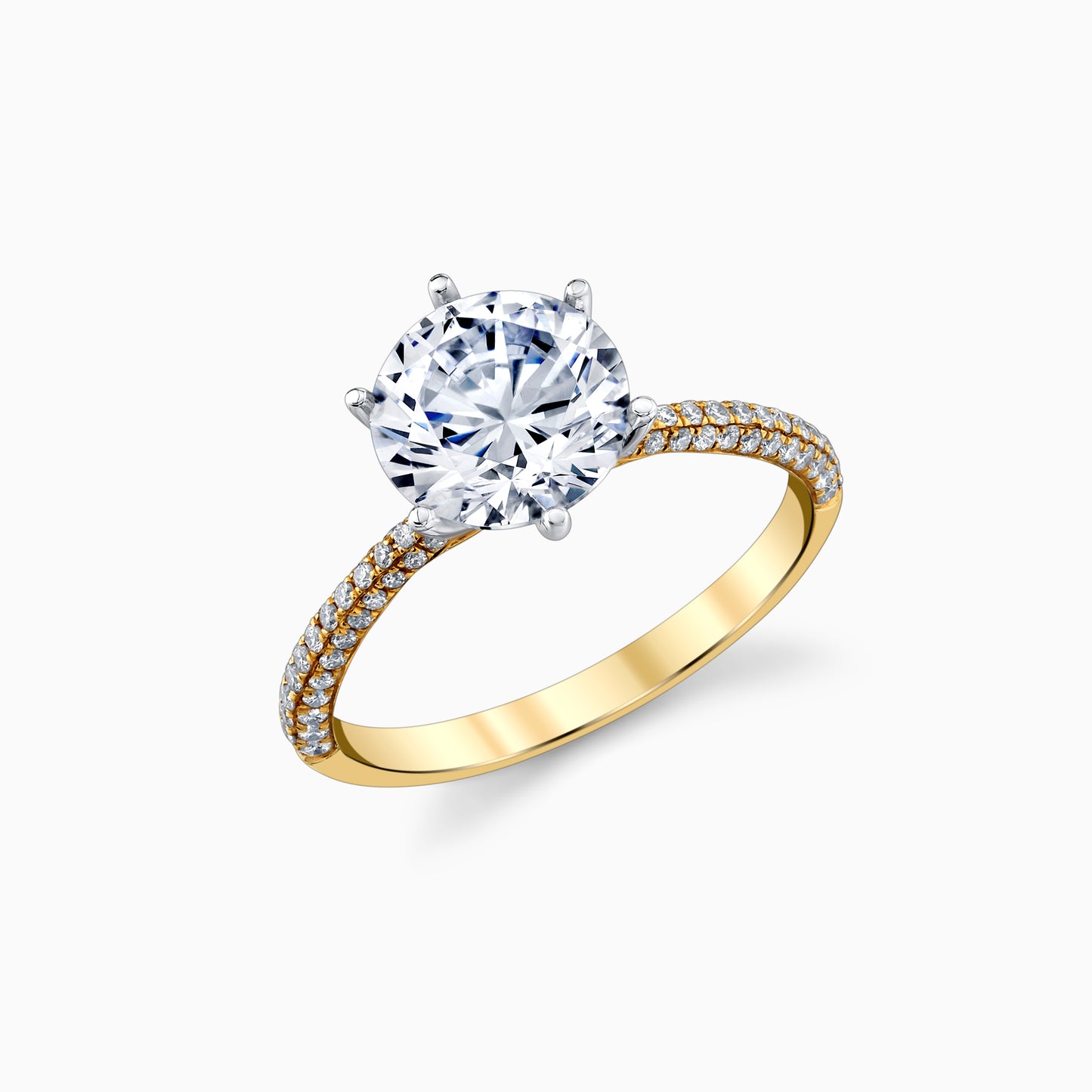 14K Yellow Gold Whisper Thin Three-Sided Pave Six Prong Engagement Ring