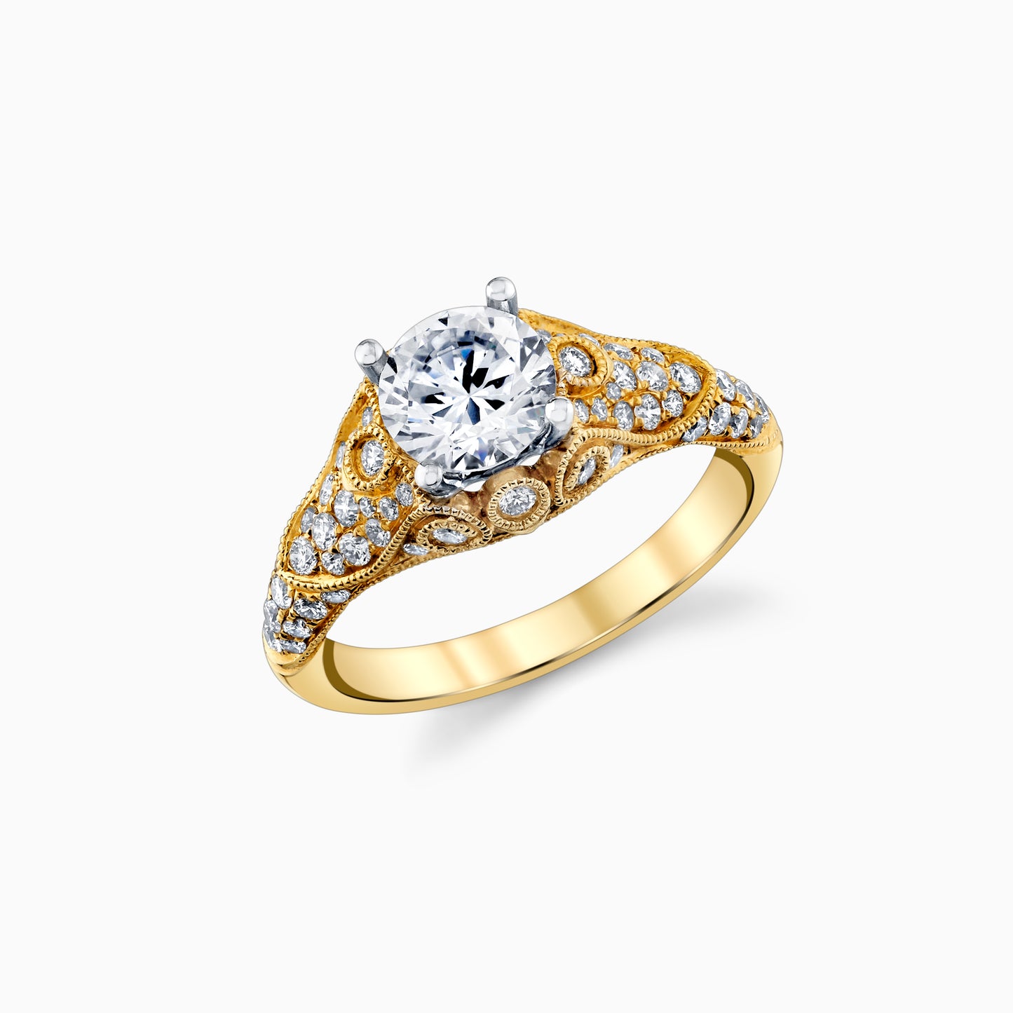 18K Yellow Gold Edwardian Era Inspired Diamond Engagement Ring