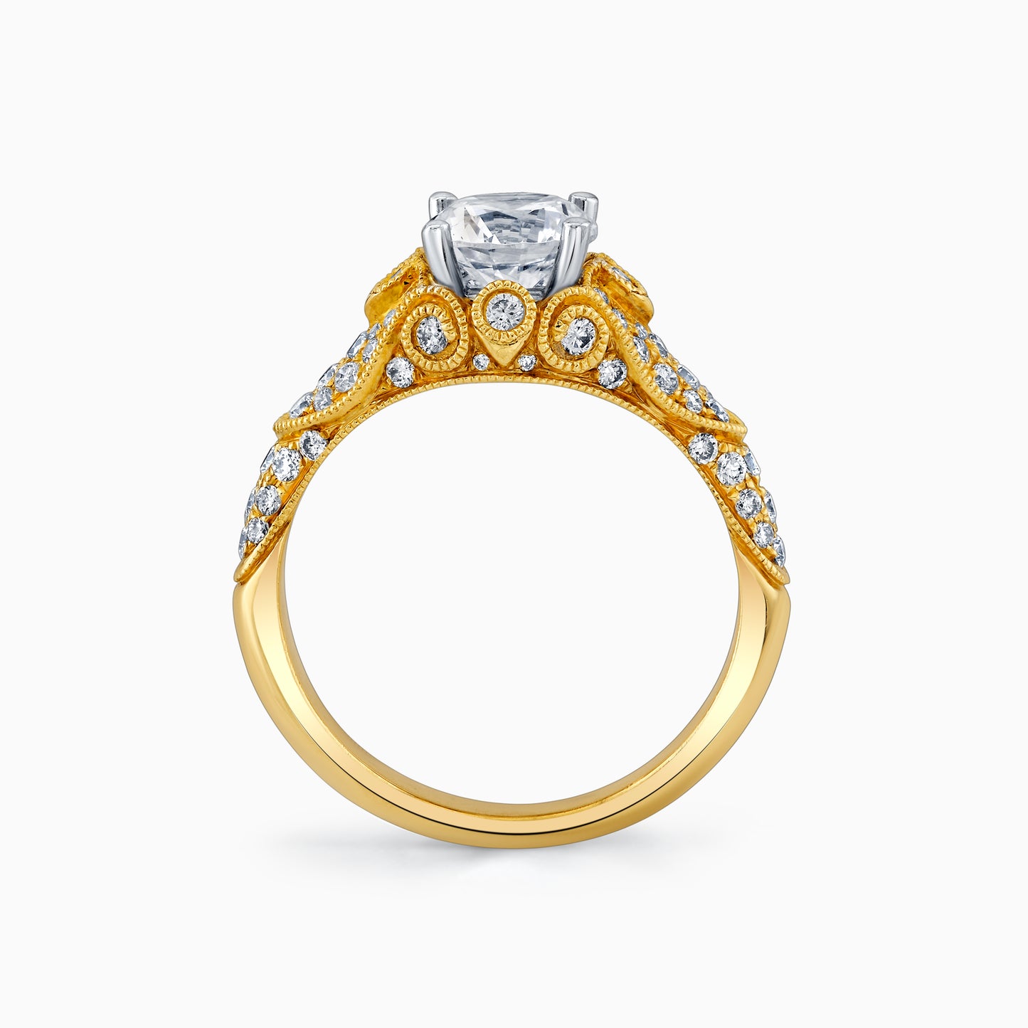 18K Yellow Gold Edwardian Era Inspired Diamond Engagement Ring