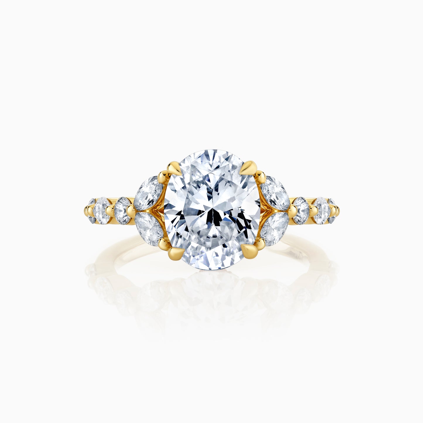 14K Yellow Gold Oval Diamond Floral Inspired Engagement Ring