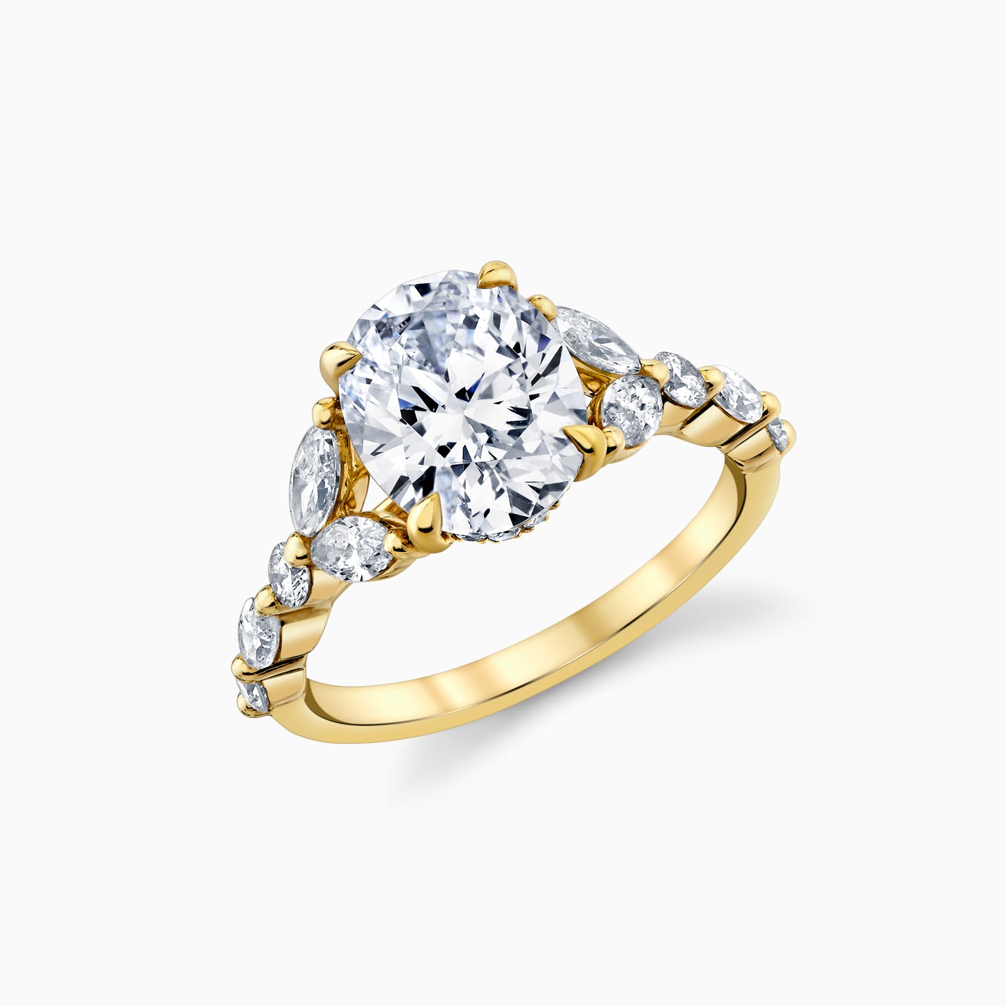 14K Yellow Gold Oval Diamond Floral Inspired Engagement Ring