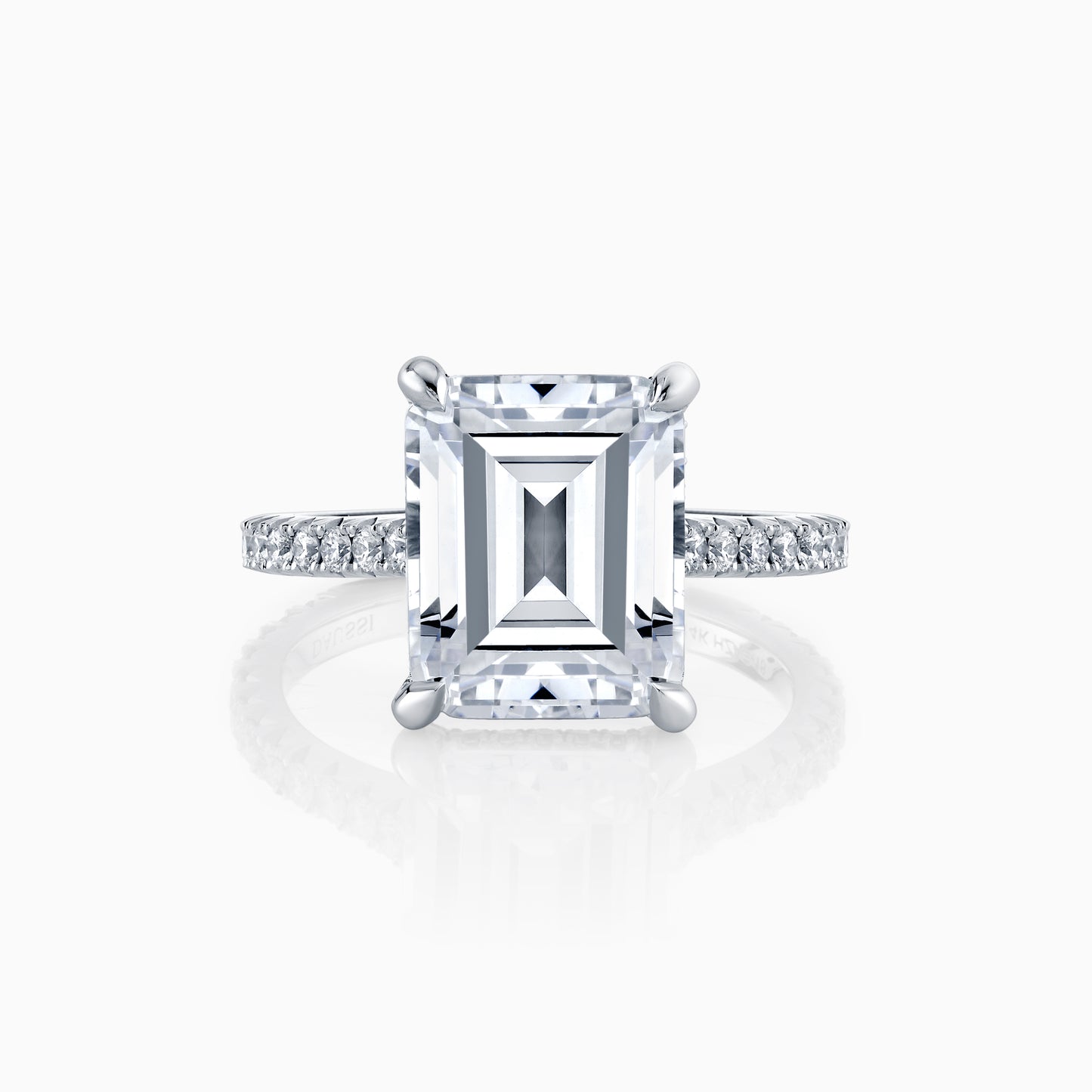 14K White Gold Emerald Cut Diamond Engagement Ring With French Pave