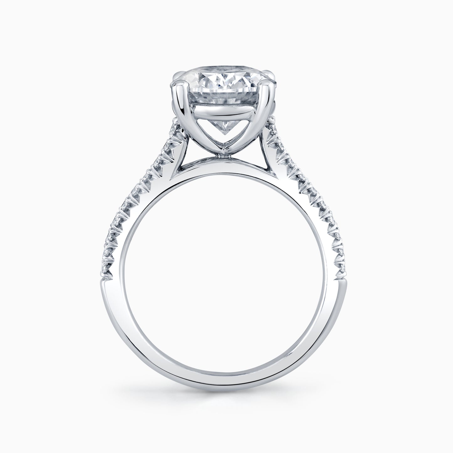 14K White Gold Oval Diamond French Pave Engagement Ring