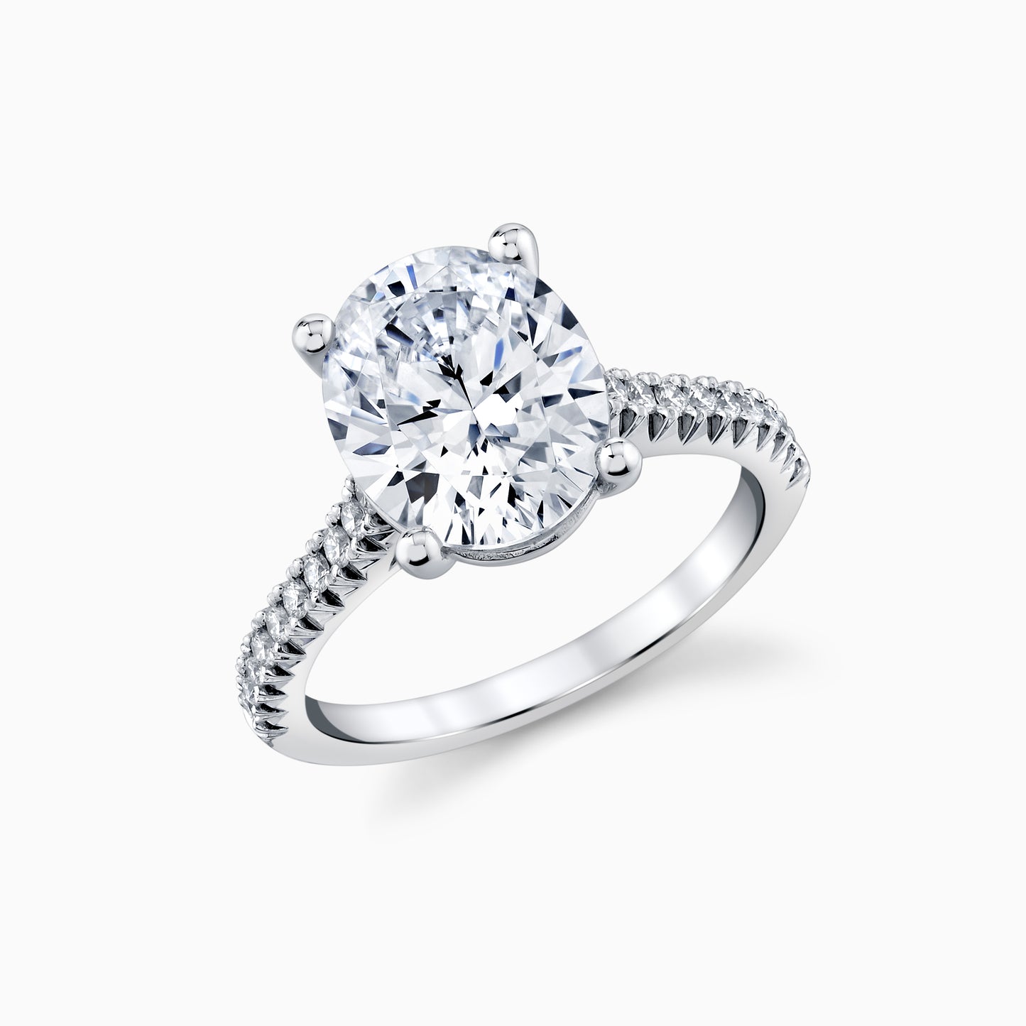14K White Gold Oval Diamond French Pave Engagement Ring