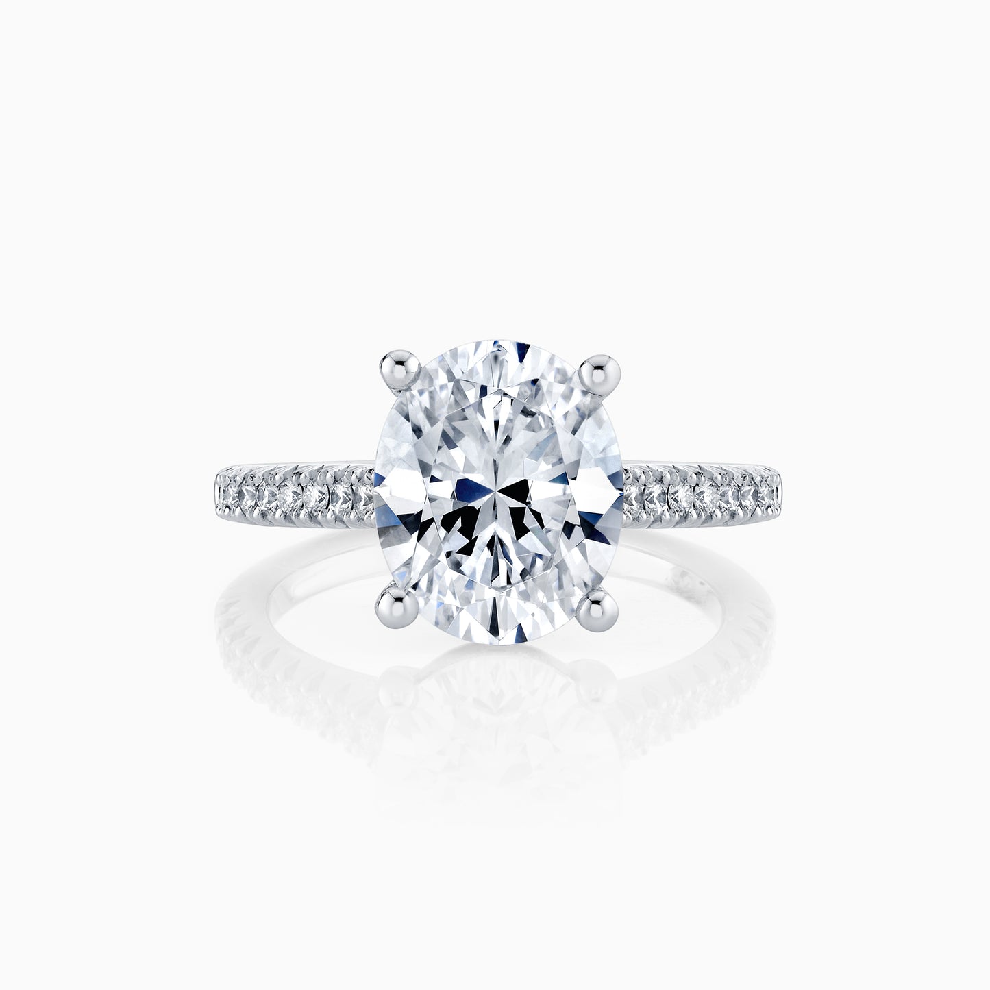 14K White Gold Oval Diamond French Pave Engagement Ring