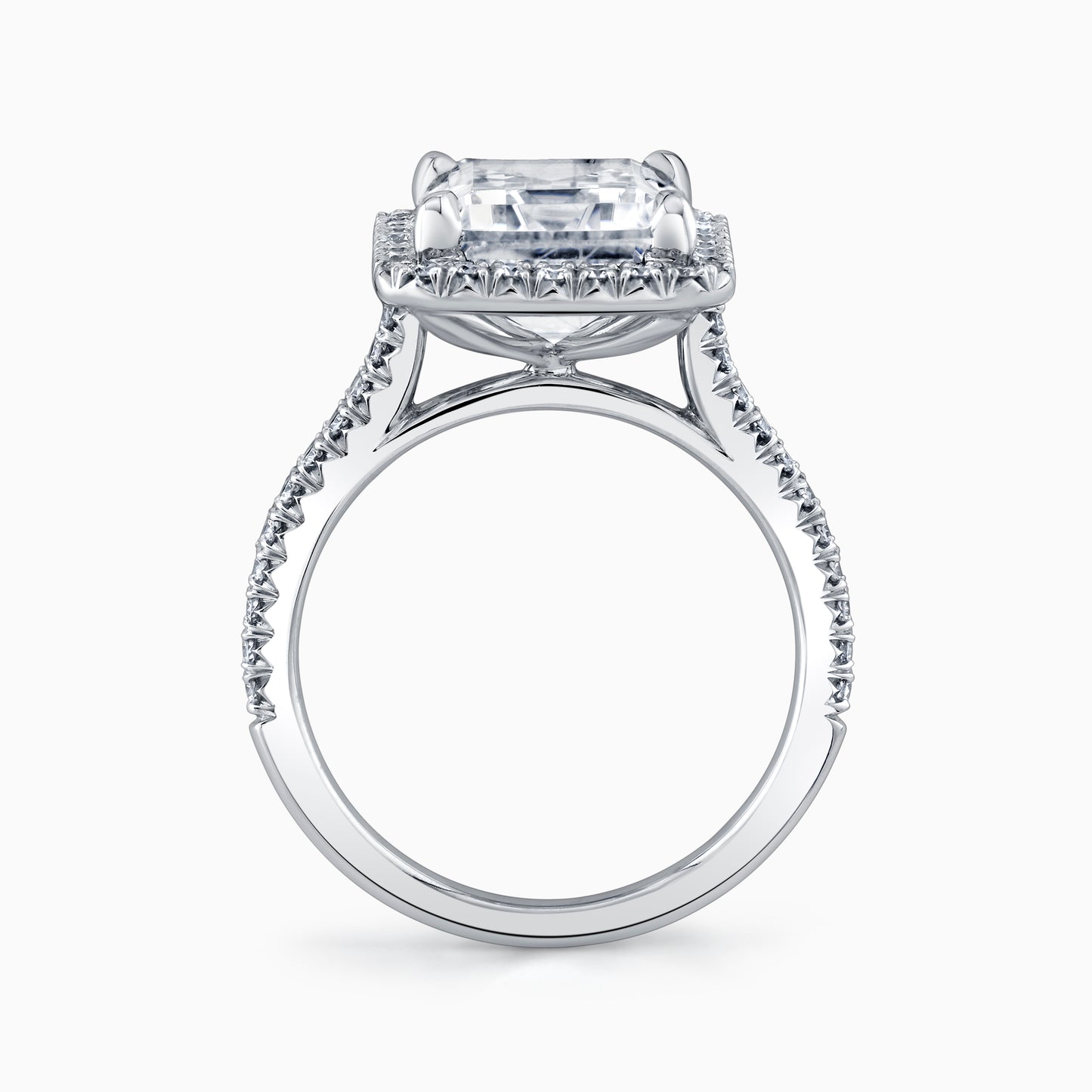 14K White Gold Emerald Cut Diamond Halo Engagement Ring