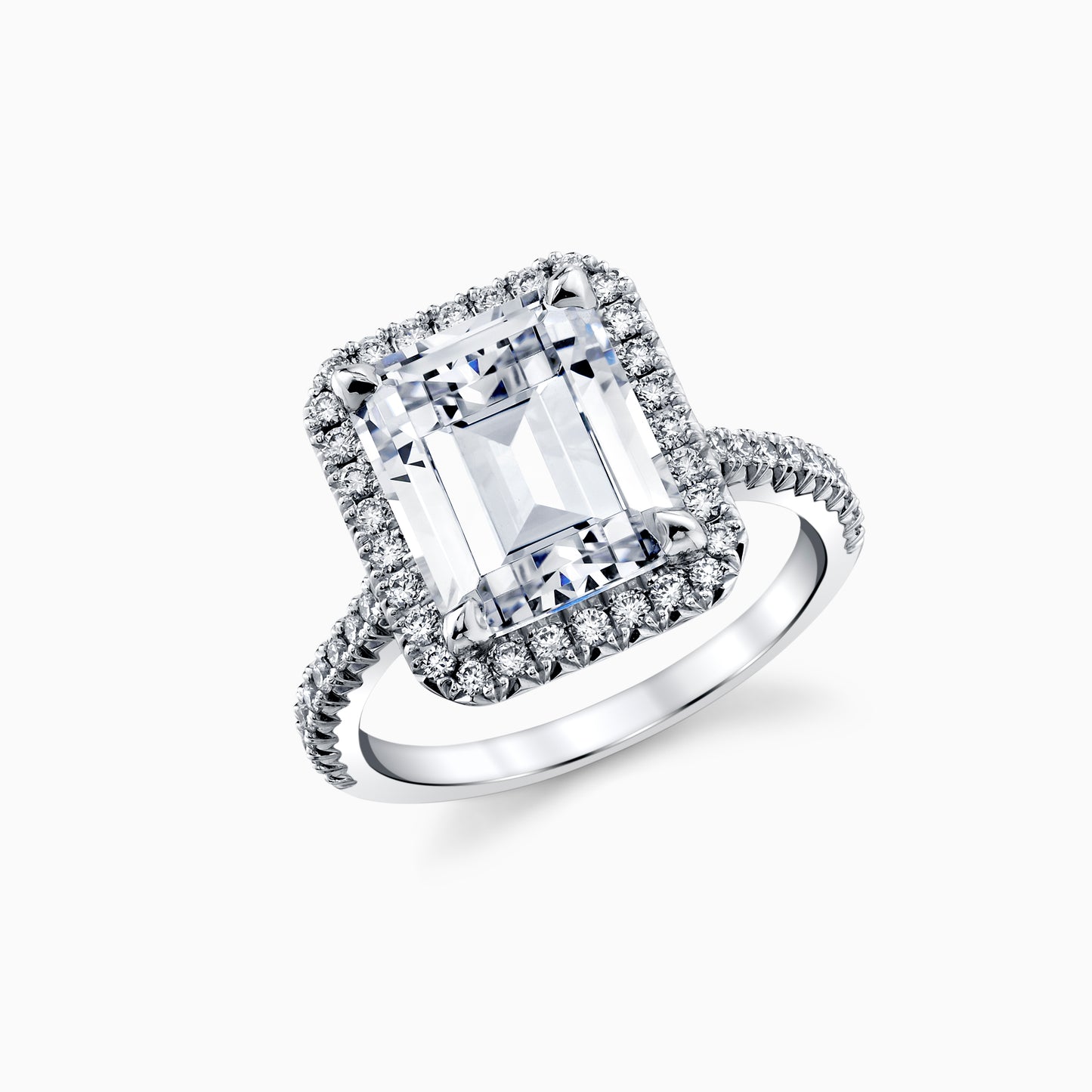 14K White Gold Emerald Cut Diamond Halo Engagement Ring