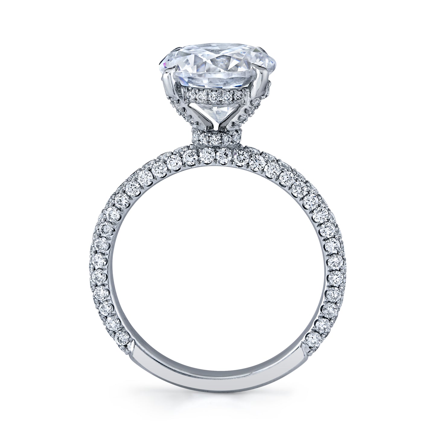 14K White Gold Round Diamond Hidden Halo Engagement Ring With Three-Sided Pave