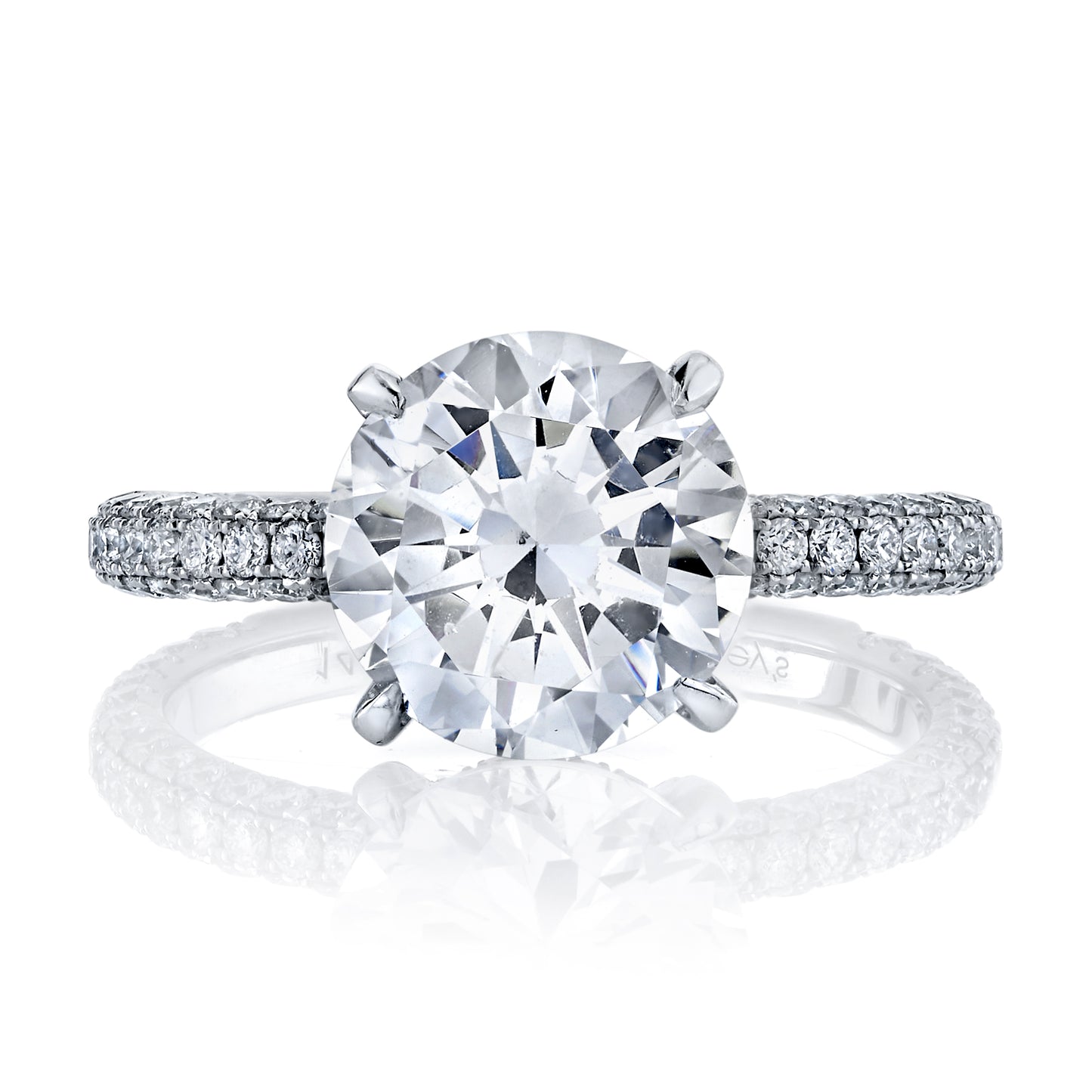 14K White Gold Round Diamond Hidden Halo Engagement Ring With Three-Sided Pave