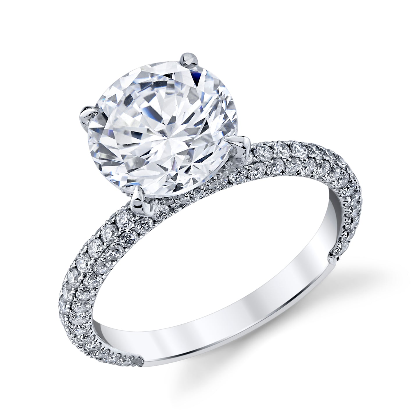 14K White Gold Round Diamond Hidden Halo Engagement Ring With Three-Sided Pave