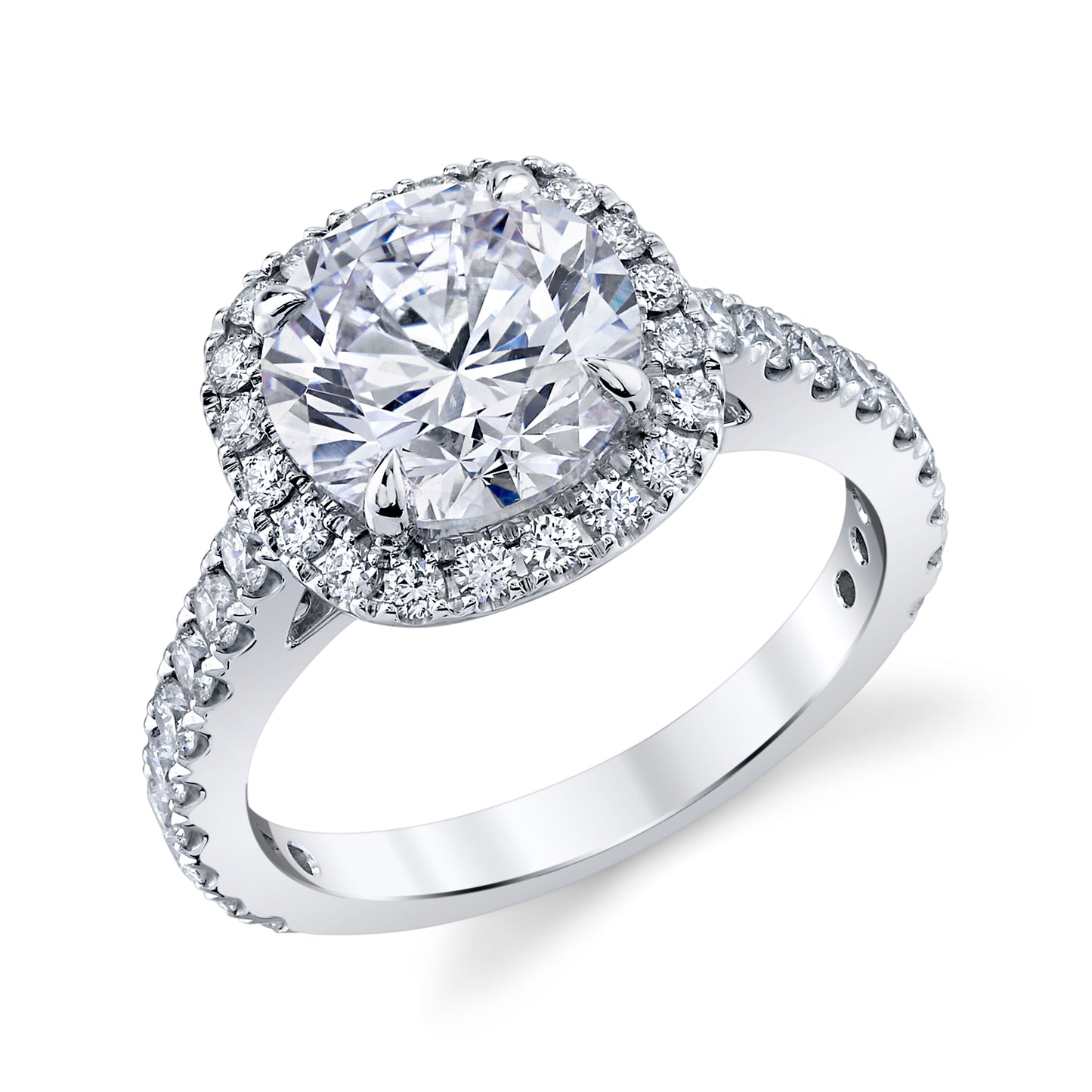14K White Gold Round Diamond Halo Engagement Ring