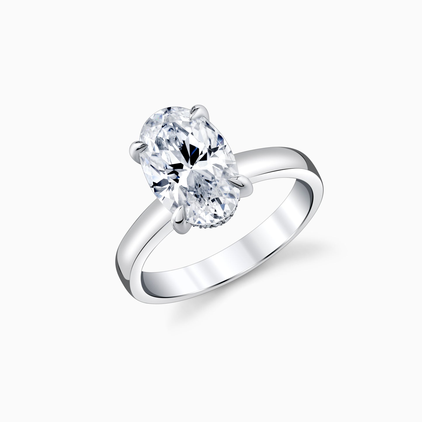 14K White Gold Oval Diamond Hidden Halo Engagement Ring