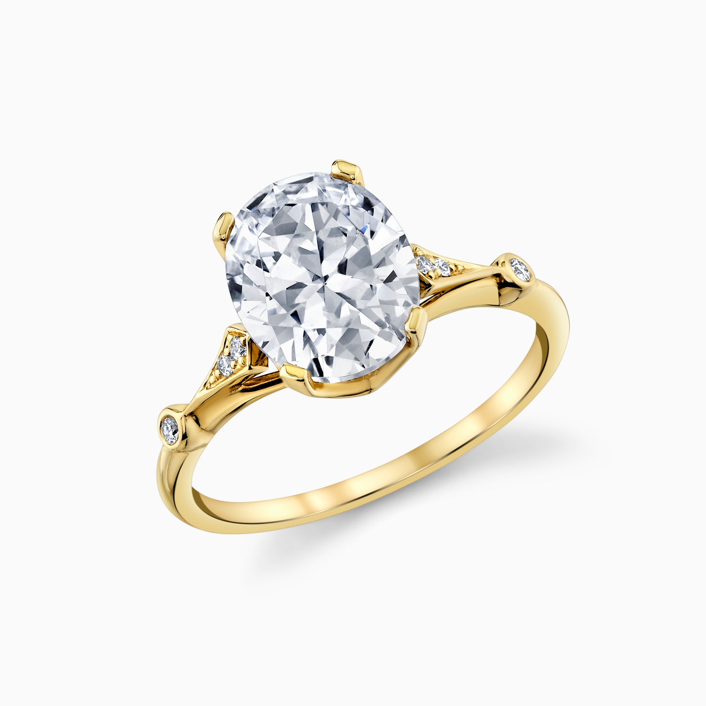 14K Yellow Gold Oval Diamond Engagement Ring With Petite Diamond Accents