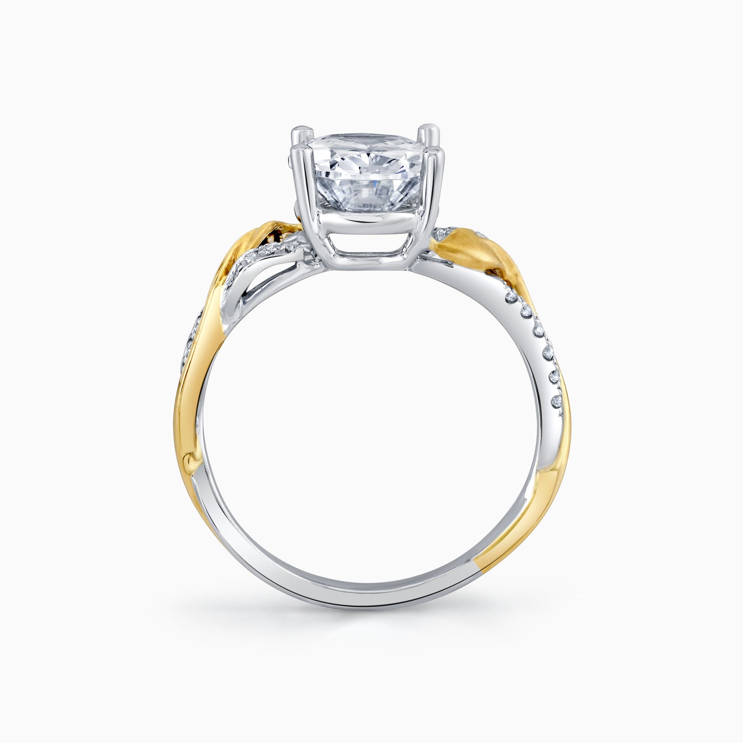 14K White & Yellow Gold Oval Diamond Nature Inspired Engagement Ring With Pave Accents