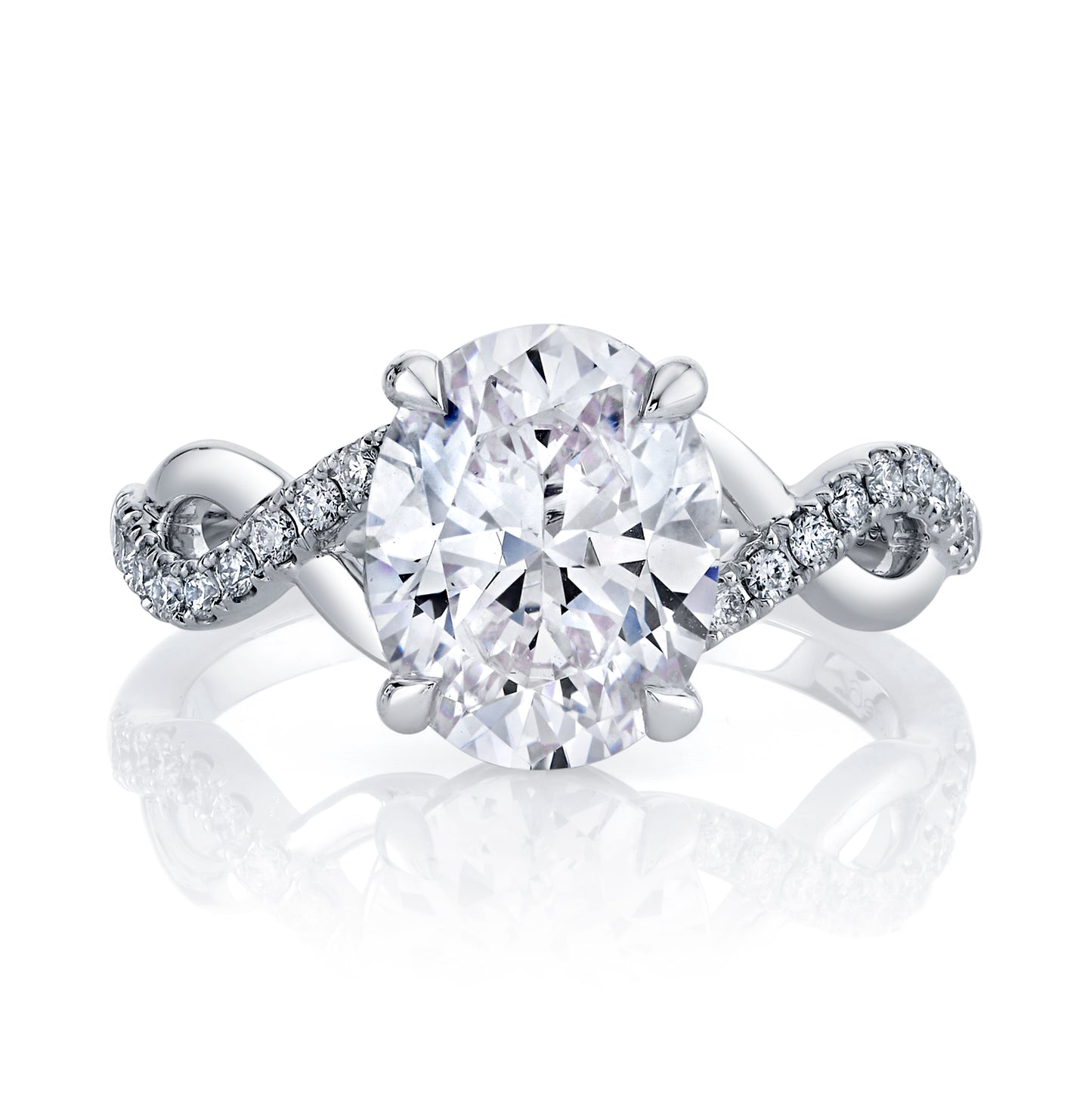 14K White Gold Oval Diamond Twisted Shank Engagement Ring