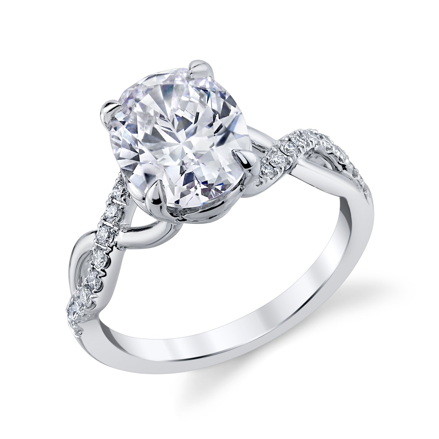 14K White Gold Oval Diamond Twisted Shank Engagement Ring