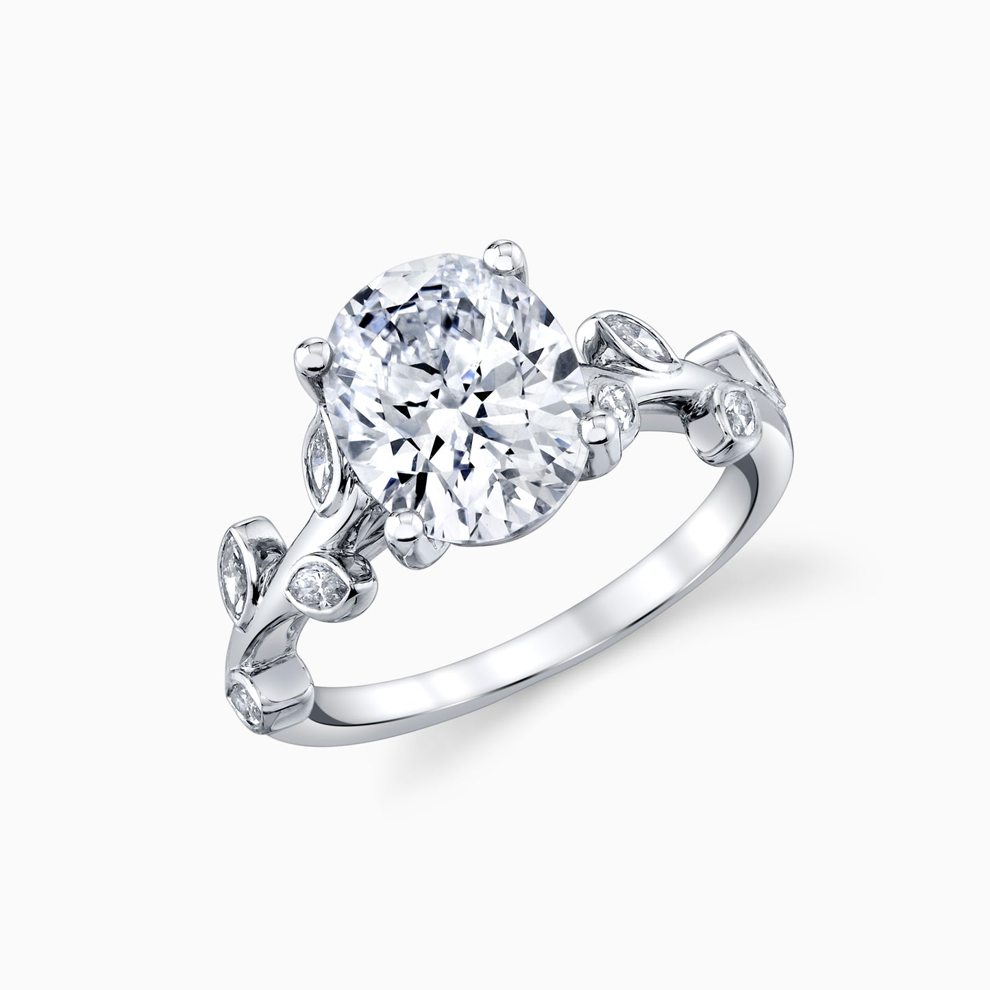 14K White Gold Oval Diamond Vine Inspired Engagement Ring