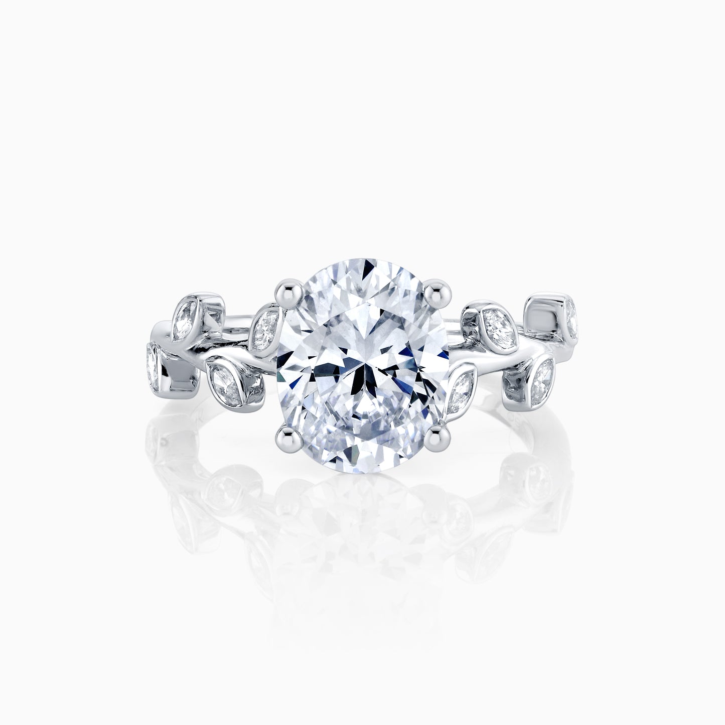 14K White Gold Oval Diamond Vine Inspired Engagement Ring