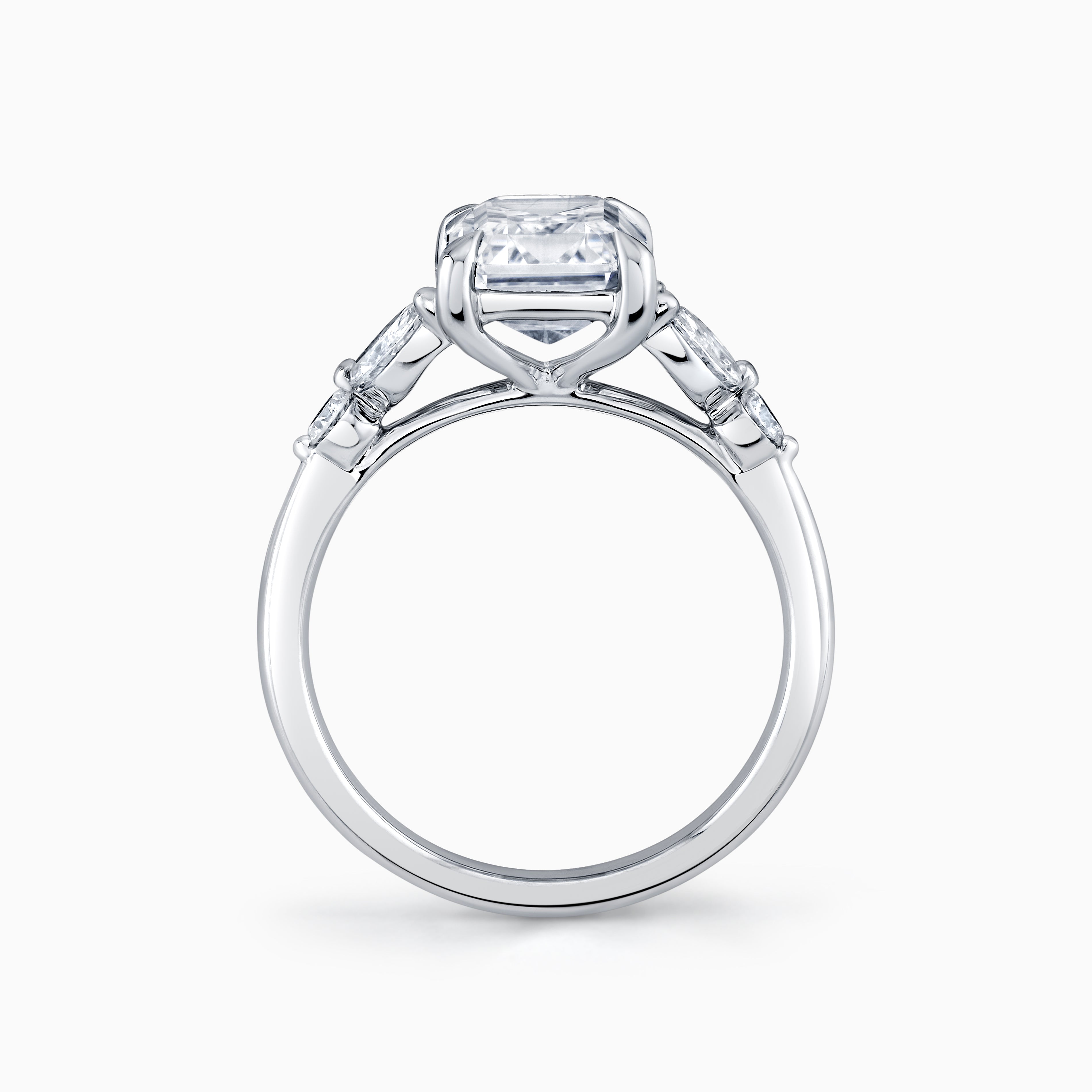Emerald Cut Diamond Engagement Ring With Marquise Diamond Accents