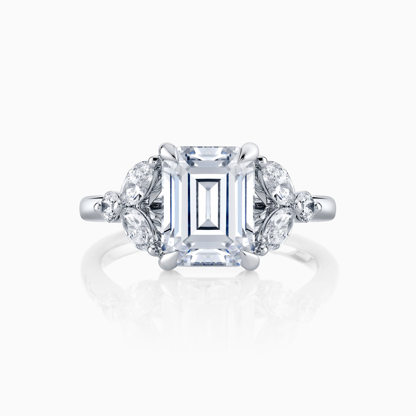 Emerald Cut Diamond Engagement Ring With Marquise Diamond Accents