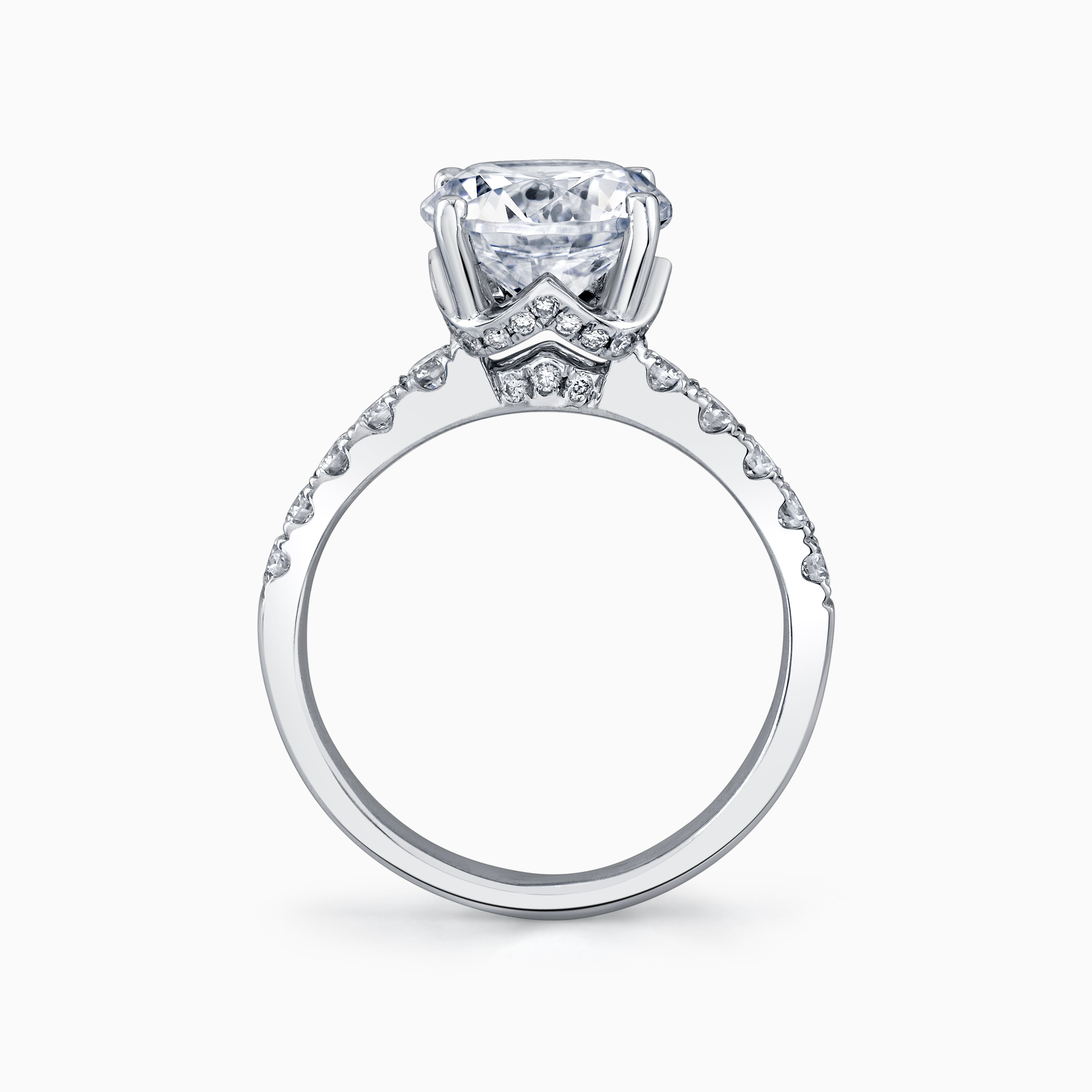 Round Diamond Pave Engagement Ring With Ribbon Hidden Halo