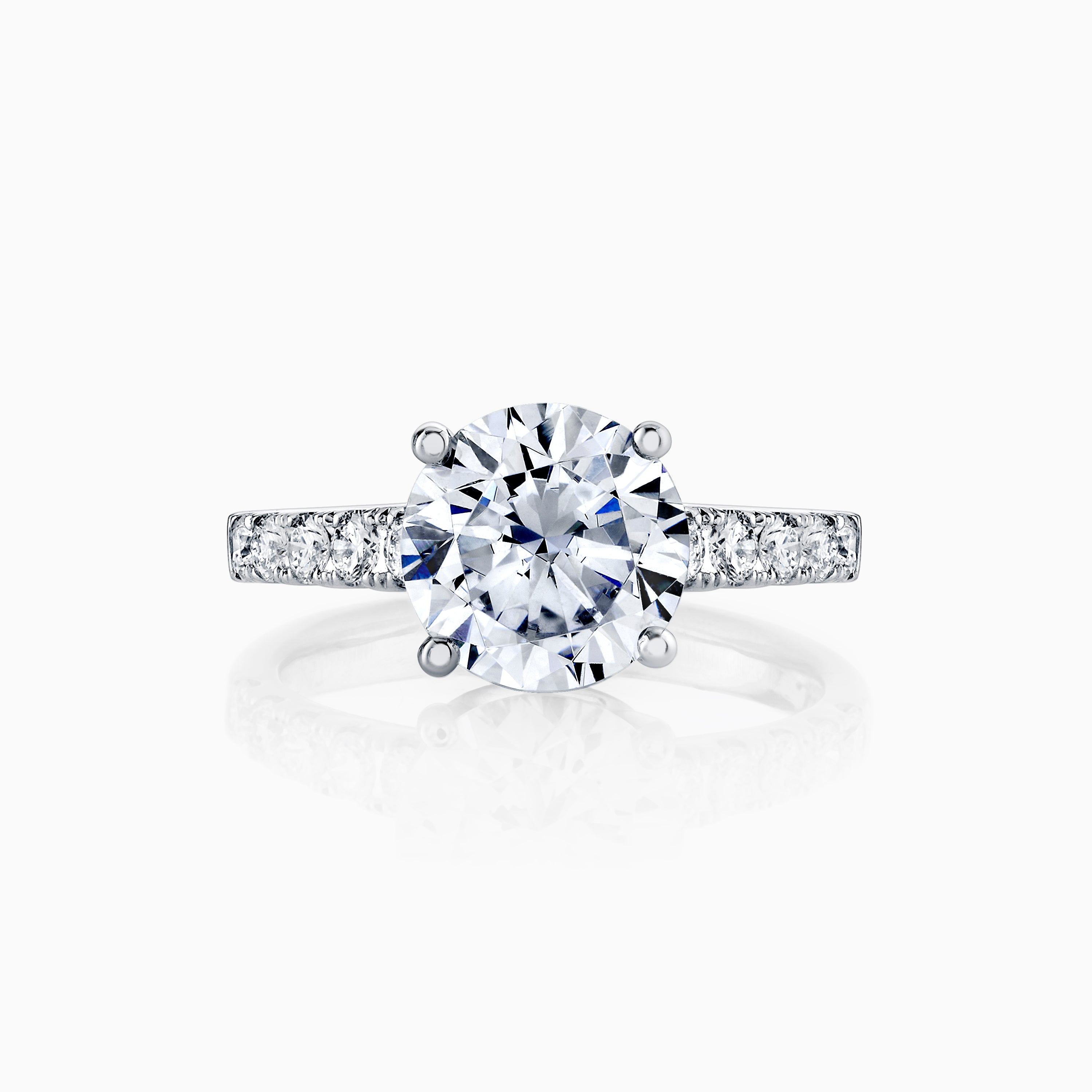 Round Diamond Pave Engagement Ring With Ribbon Hidden Halo