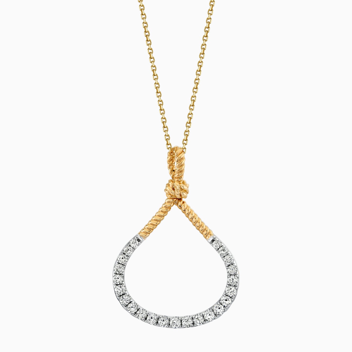 Two Tone Diamond Rope Tear Drop Necklace