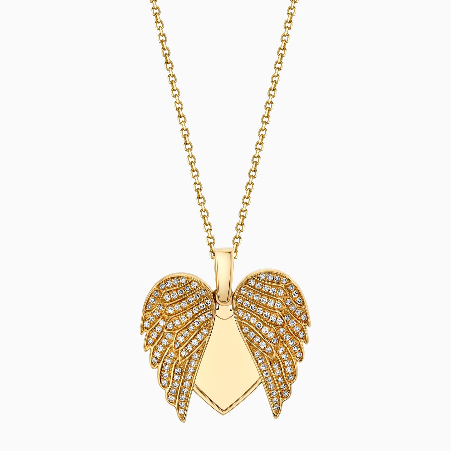 Pave Diamond Heart Shape Angel Wing Locket