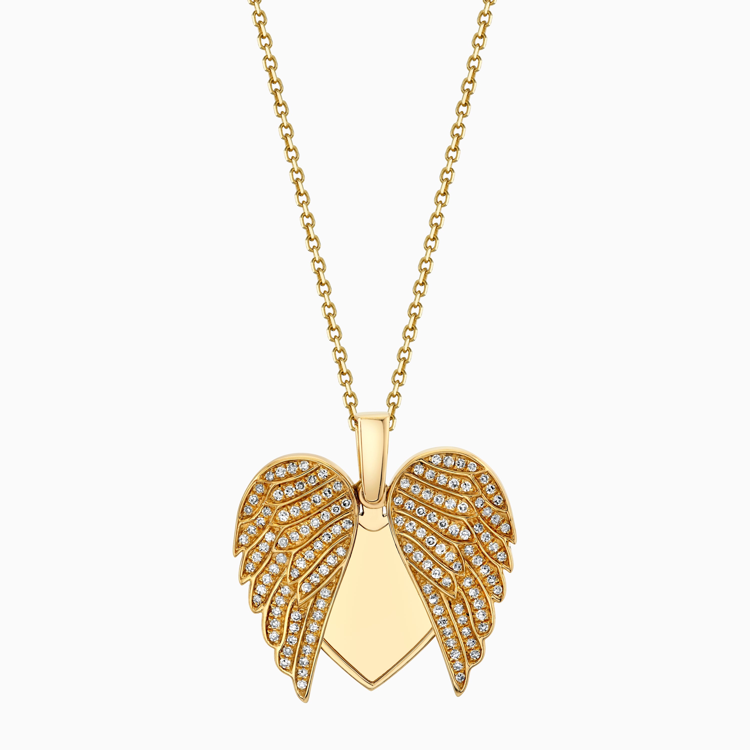 Pave Diamond Heart Shape Angel Wing Locket