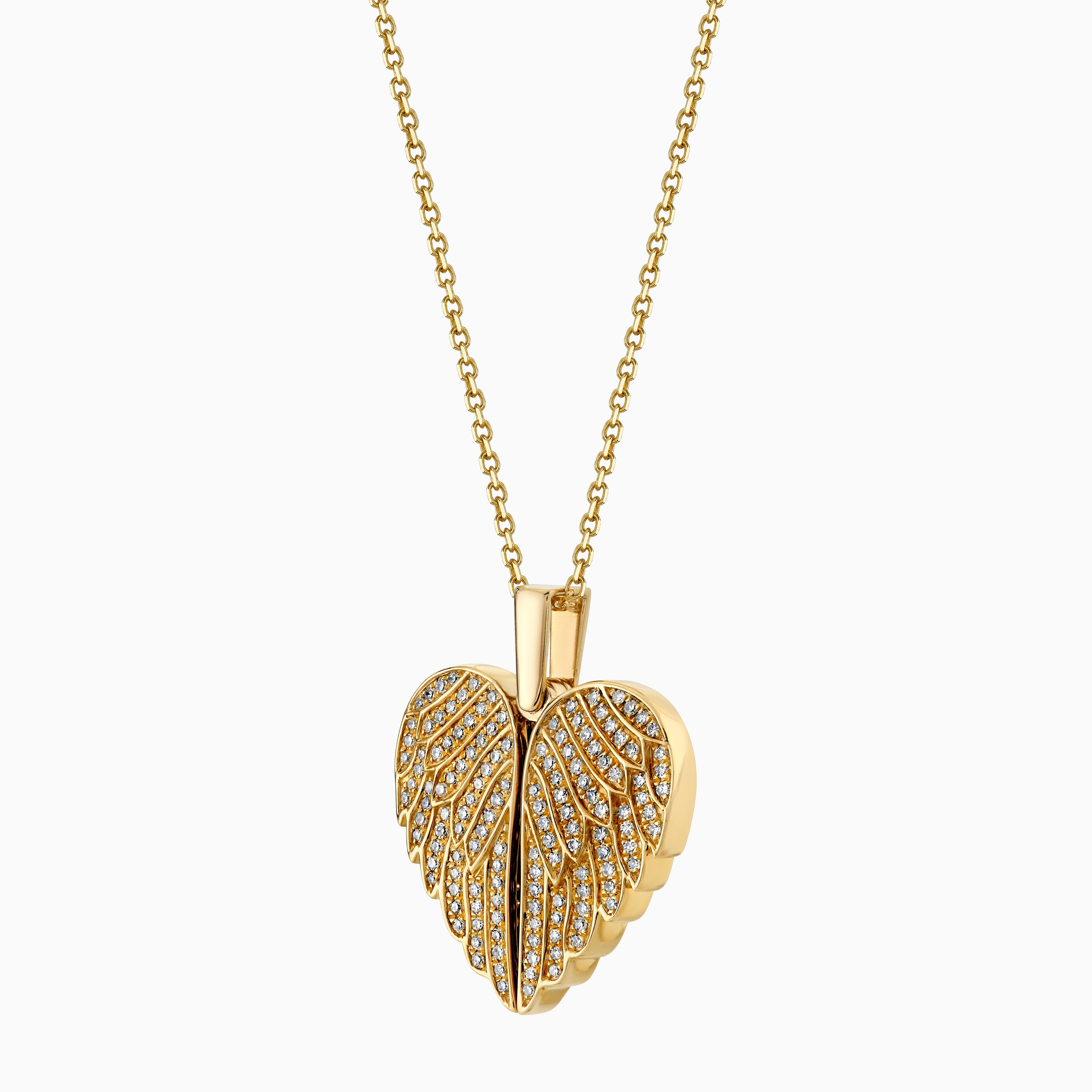 Pave Diamond Heart Shape Angel Wing Locket