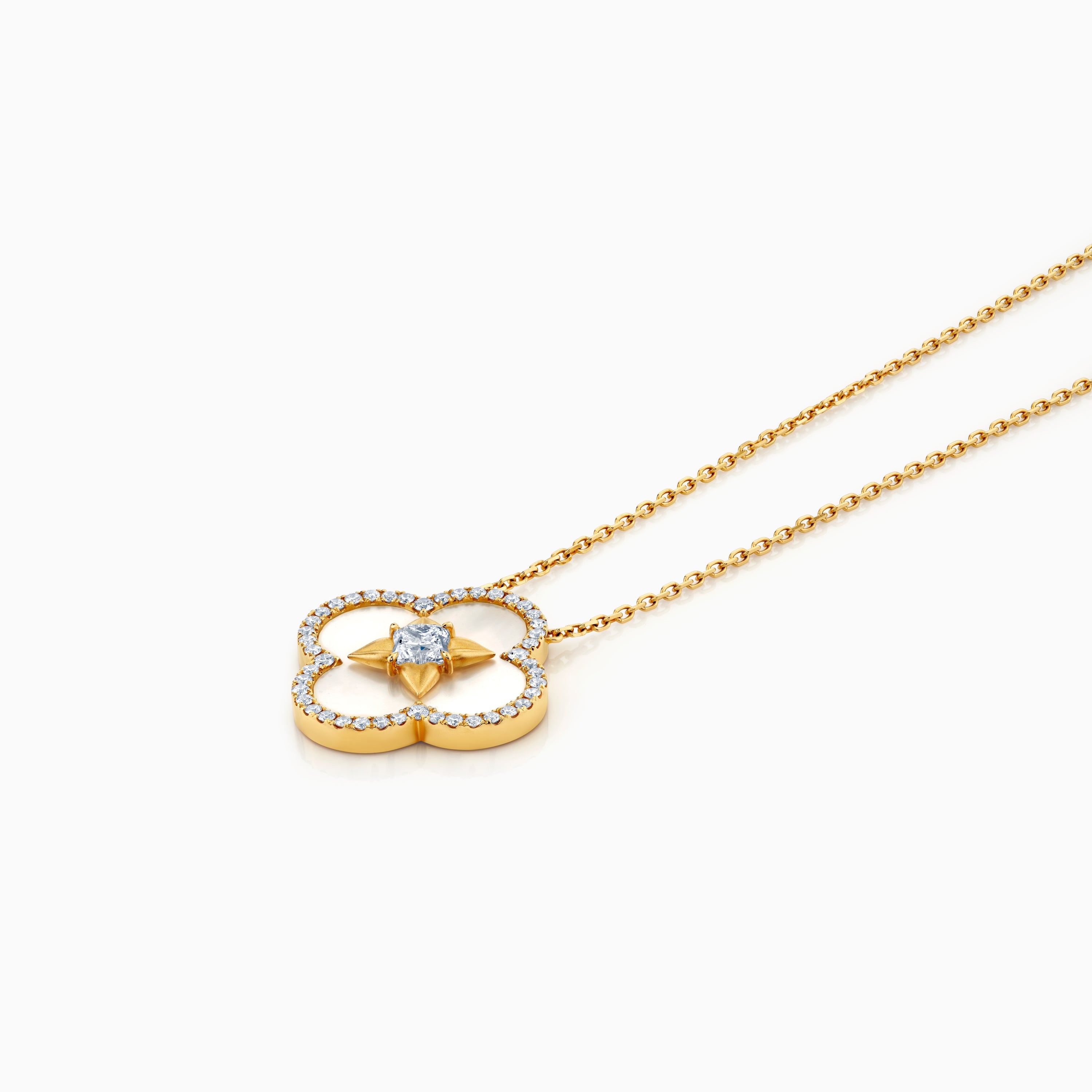 Mother of Pearl & Diamond Clover Necklace