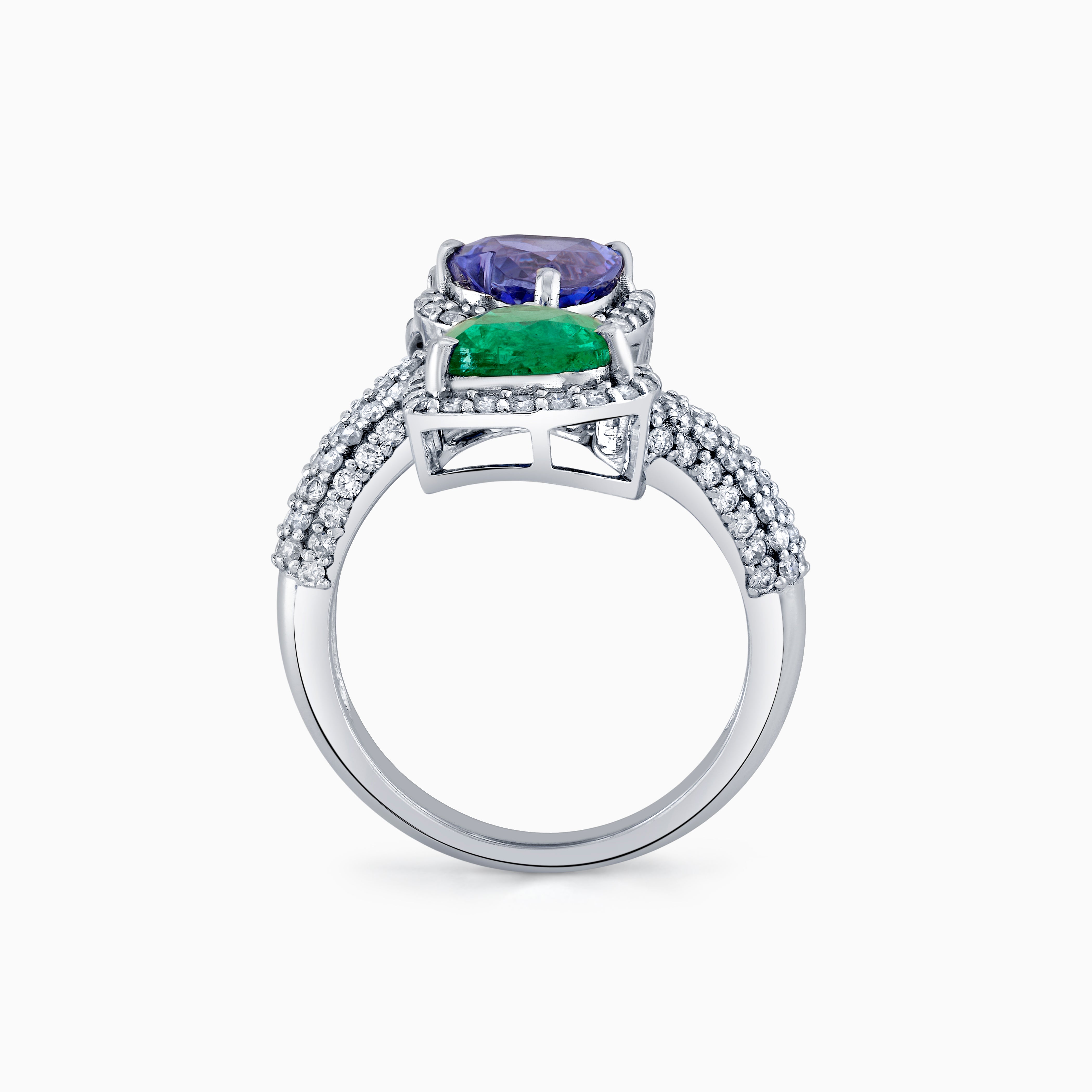Heart Shape Sapphire & Emerald Bypass Diamond Ring