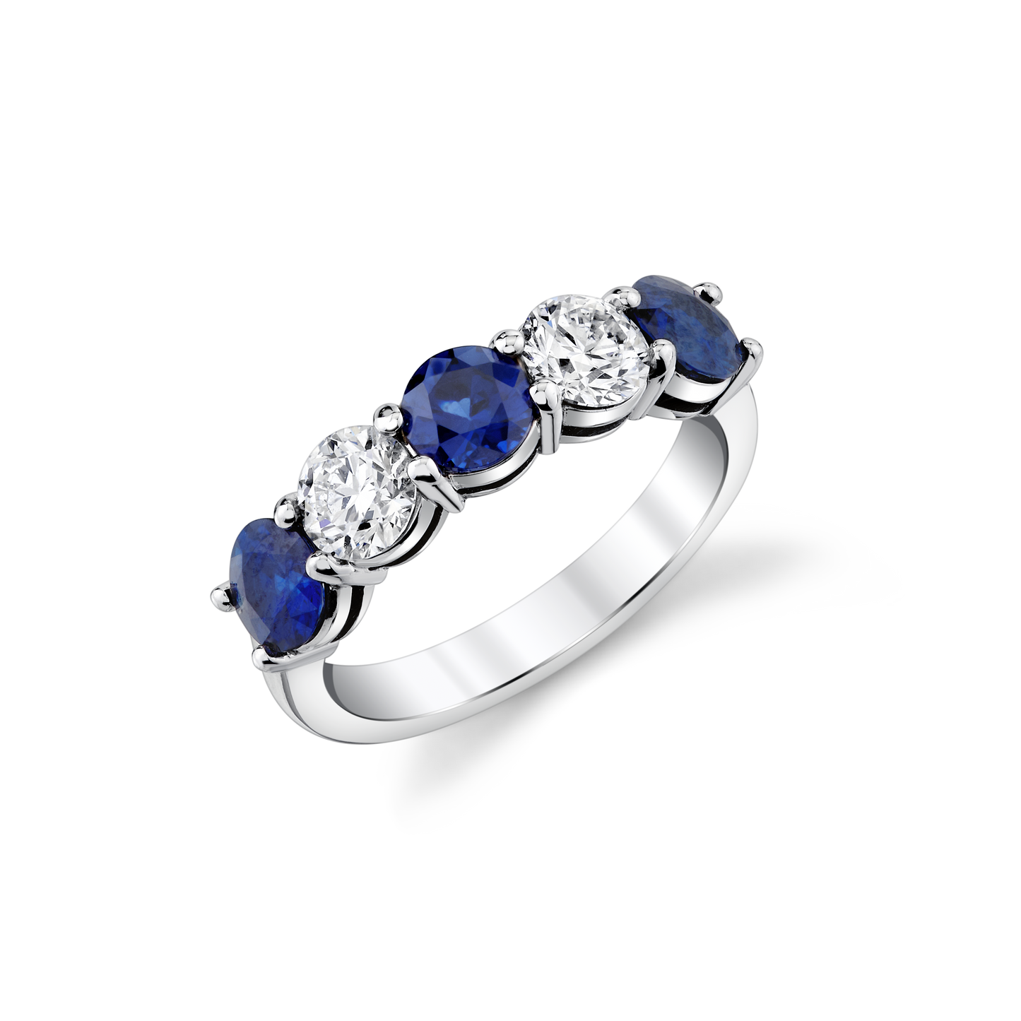 Round Sapphire & Diamond Five Stone Ring