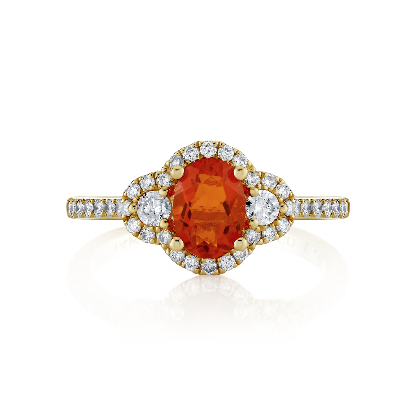 Mexican Fire Opal & Diamond Halo Ring